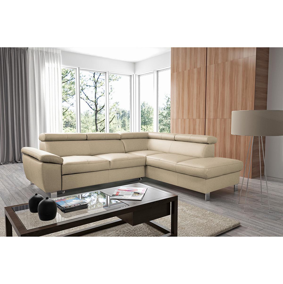 Ecksofa Lugano Teilleder Beige 248x208 - Chromfarben/Beige, Design, Leder/Textil (248/208cm) - Livetastic