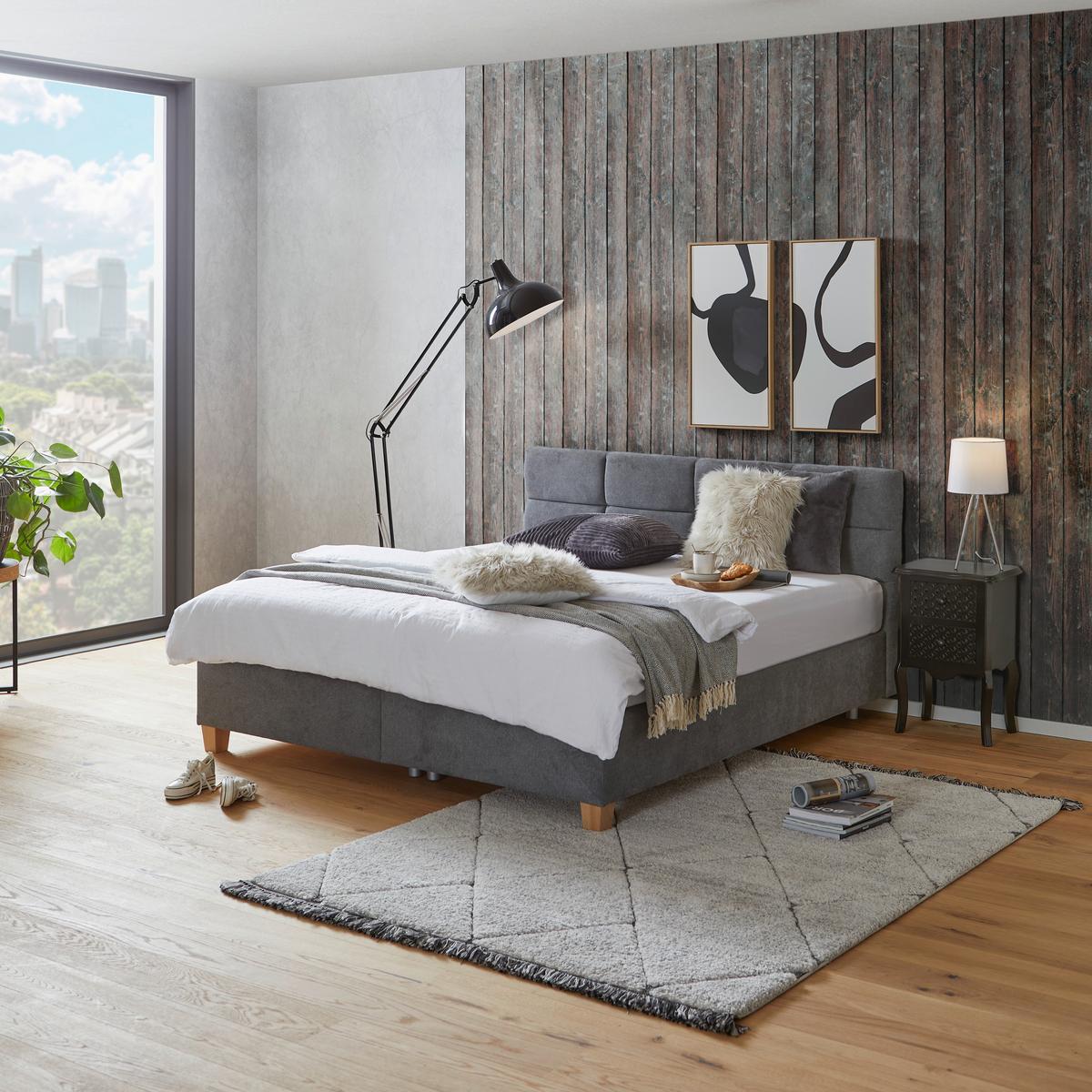Polsterbett Mit Lattenrost 180x200 Cm Bellagio Anthrazit - Anthrazit/Buchefarben, KONVENTIONELL, Holz/Textil (180/200cm)