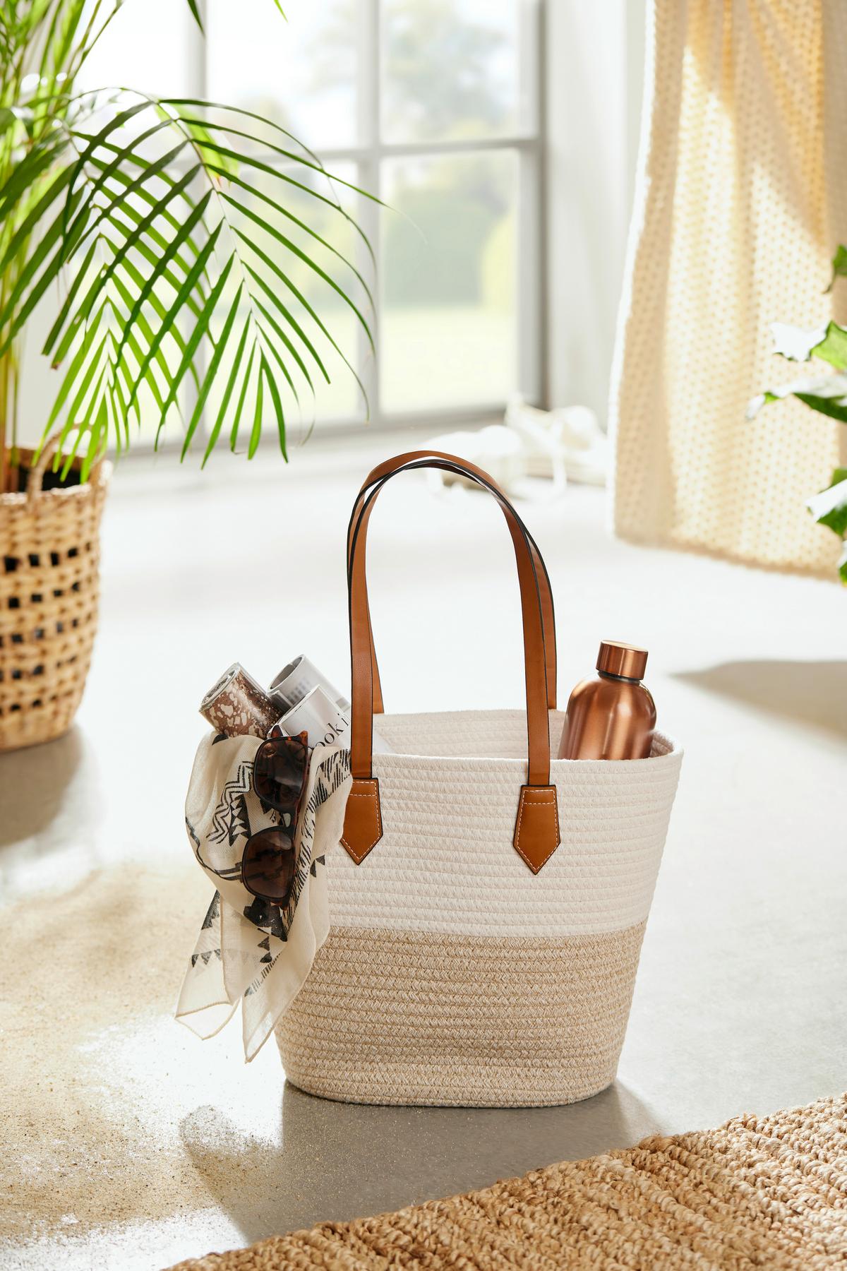 Strandtasche Sani - Creme/Weiß, Basics, Kunststoff/Textil - Luca Bessoni