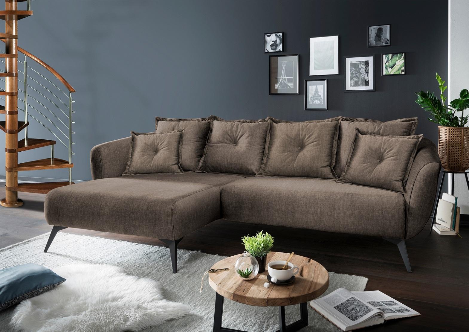 Ecksofa Baggio Mit Kissen Textil Braun - Schwarz/Braun, MODERN, Holz/Textil (277/94/162cm) - Livetastic