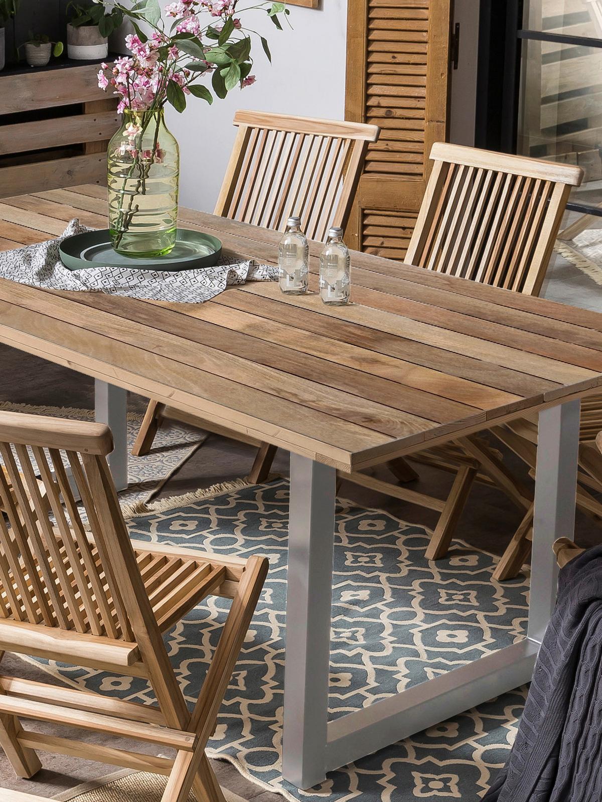 Esstisch Silber/naturfarben L: 220cm - Silberfarben/Naturfarben, Design, Holz/Metall (220/100/77cm) - Livetastic