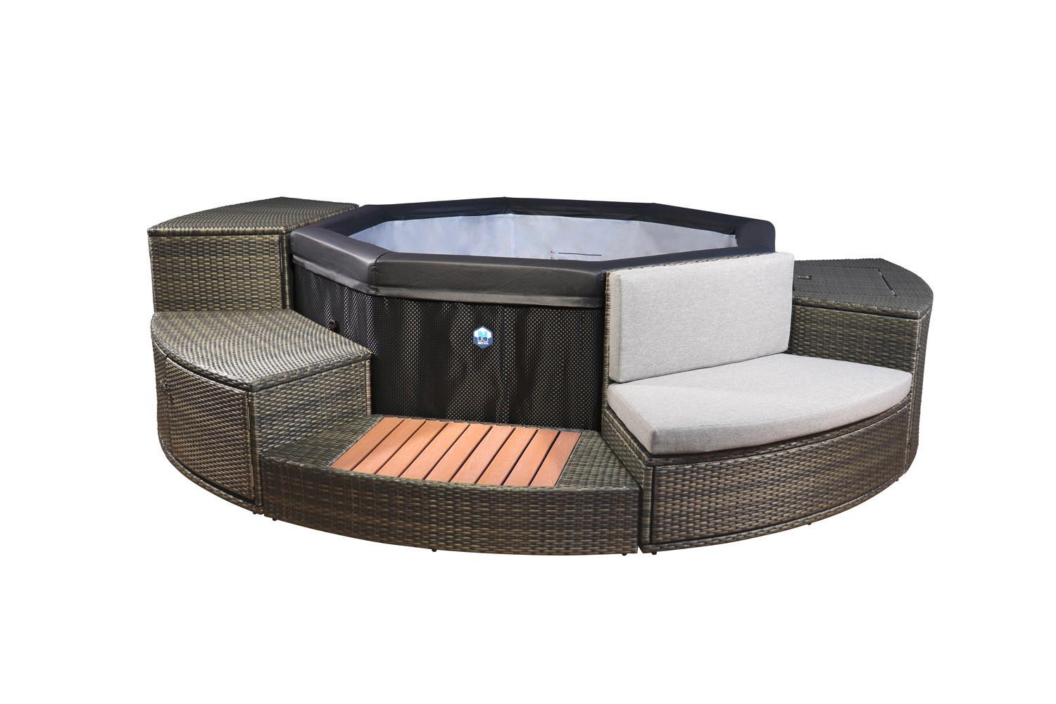 Whirlpool Netspa Octopus Ø 290 cm mit Umrandung+5 möbel - Schwarz, Basics, Leder/Kunststoff (290/73cm)