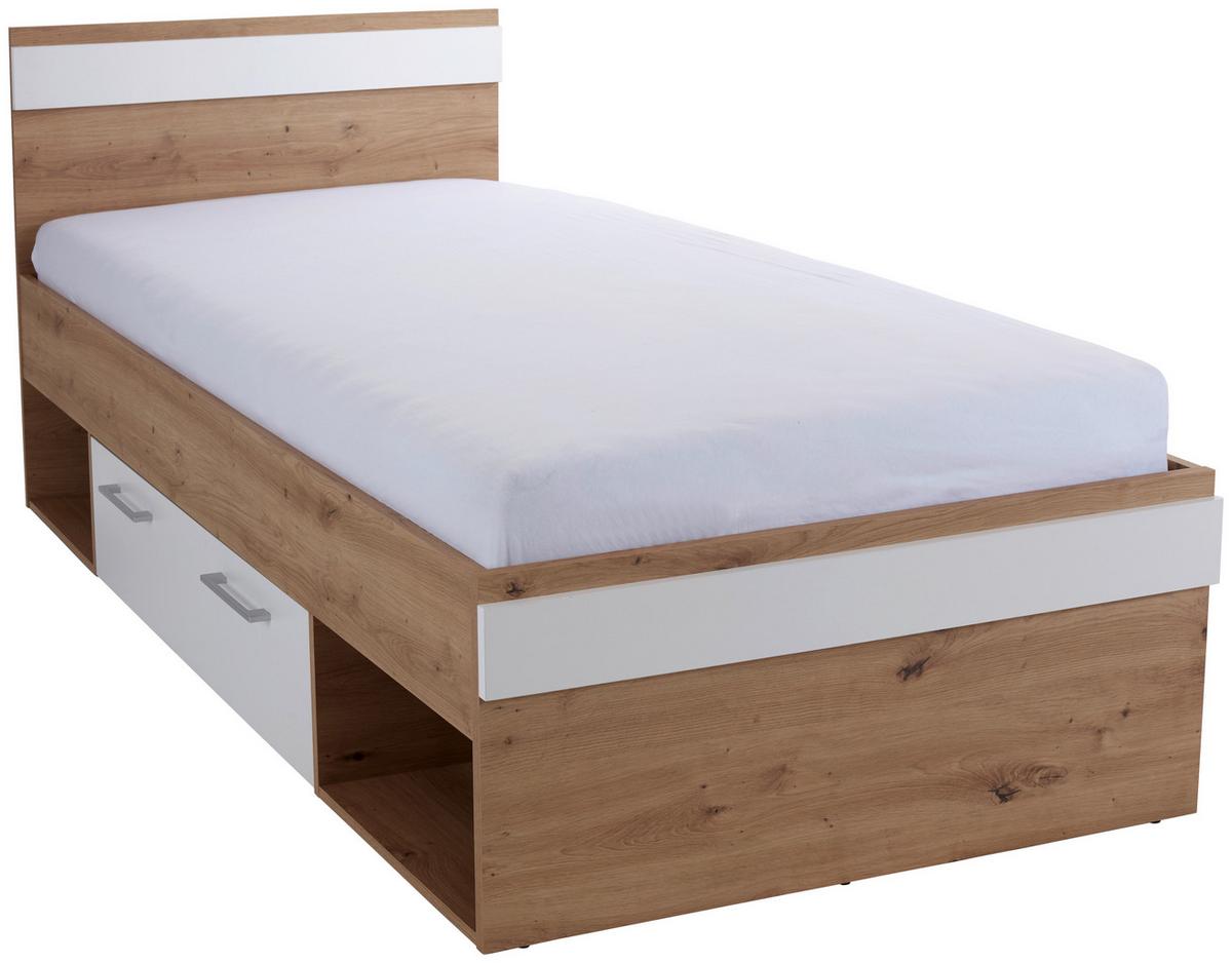 Ágykeret Box 90/200 Cm - grafitszürke/tölgyfa színű, Modern, faalapú anyag (90/200cm) - Ondega