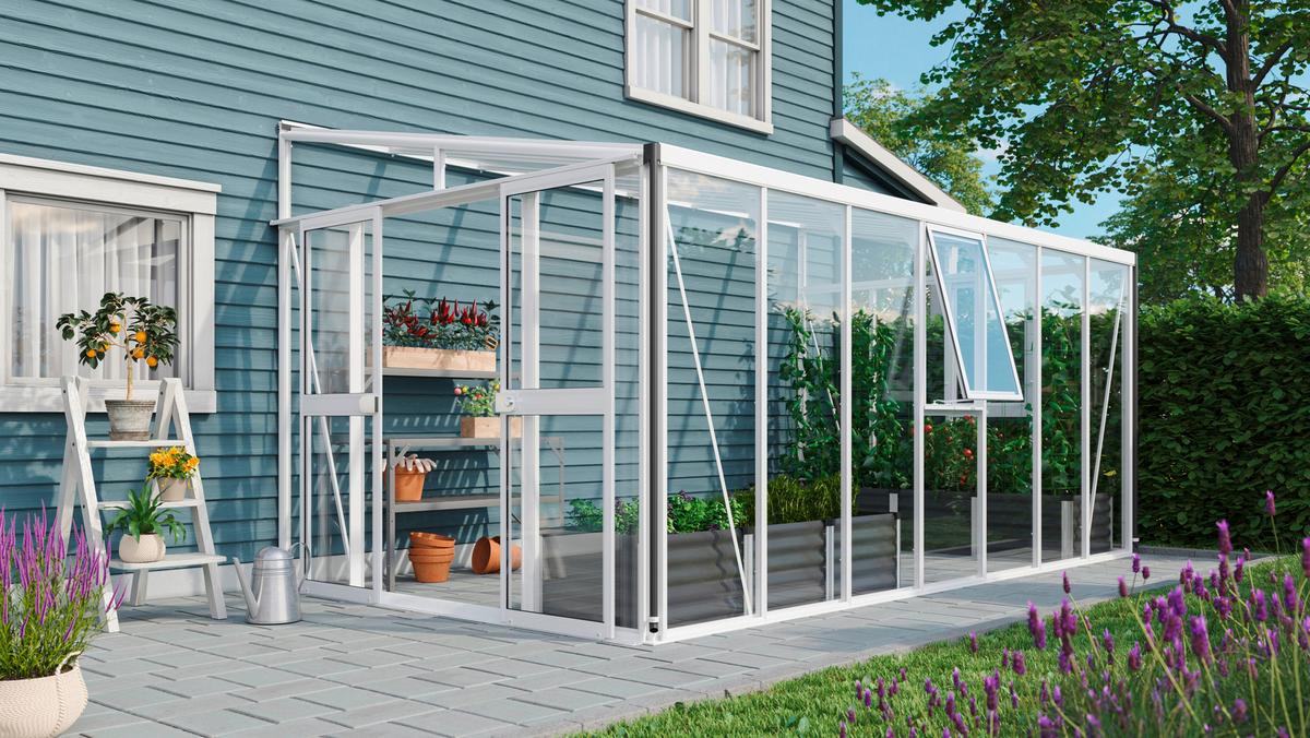 Anlehn-Gewächshausbausatz Athena 11900 Esg/Hkp, Weiss - Weiß, Basics, Glas/Kunststoff (460/265,9/238,8cm)