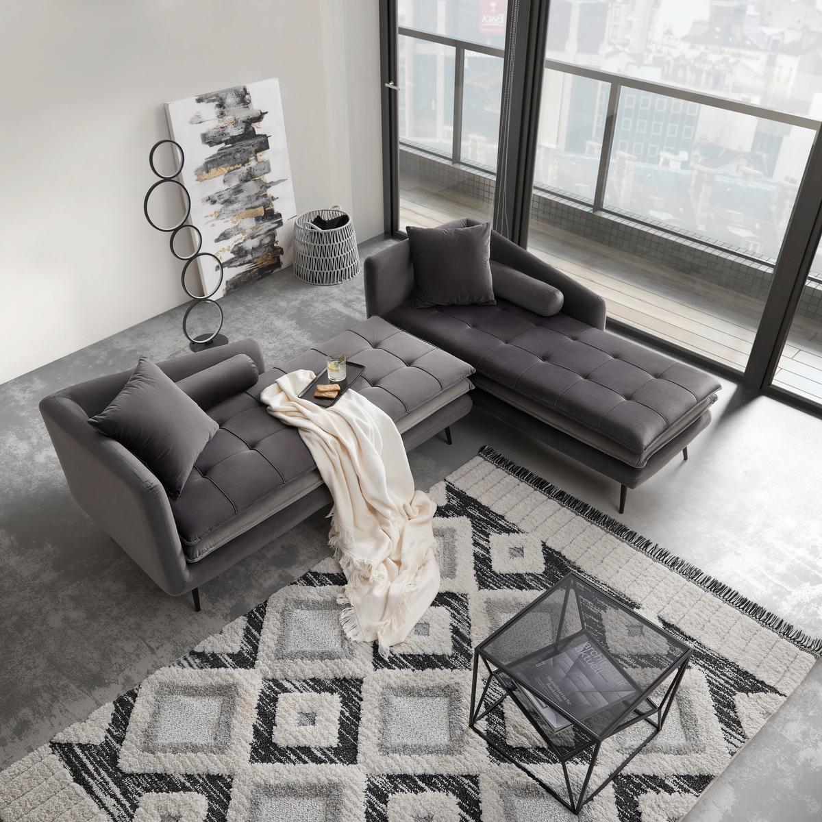 Stylová pohovka Emilia, sametový potah, šedá - šedá/černá, Moderní, kov/dřevo (75/73/162cm) - Bessagi Home