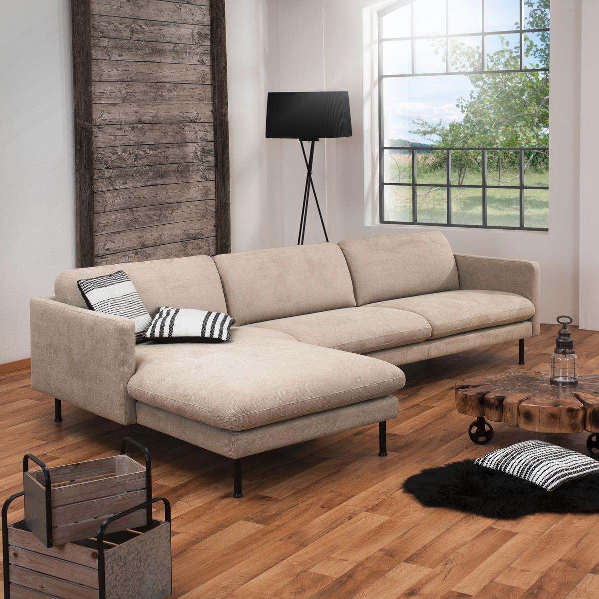 Ecksofa Nathan Rücken Echt, Beige - Beige/Schwarz, MODERN, Textil (286/78/160cm) - Max Winzer