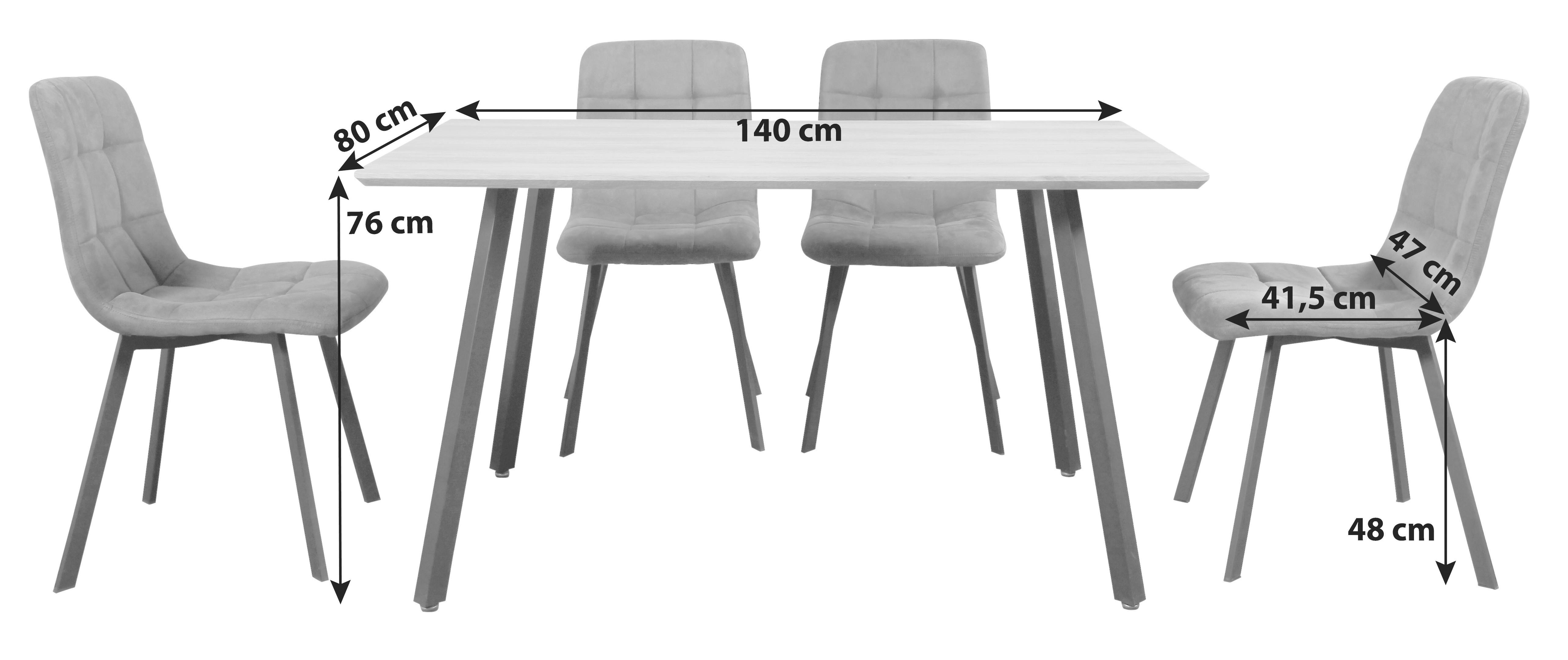 Jídelní set LECH - šedá/černá, Moderní, kov/kompozitní dřevo (140/76/80cm)