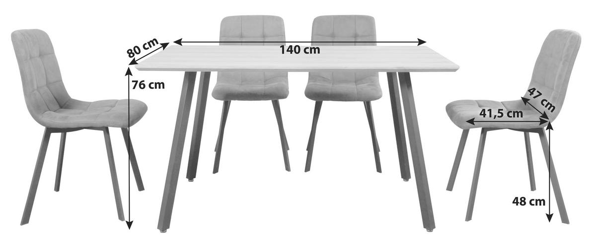 Jídelní set LECH - šedá/černá, Moderní, kov/kompozitní dřevo (140/76/80cm)