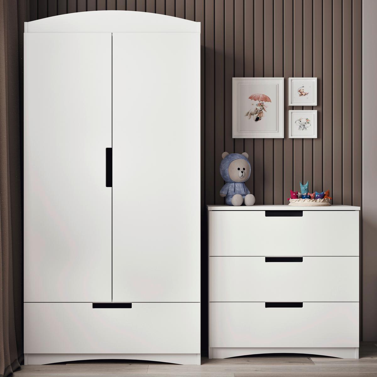 KINDERKLEIDERSCHRANK Classic Weiß B: 90cm - Weiß, MODERN, Holzwerkstoff (90/183,5/52cm) - MID.YOU