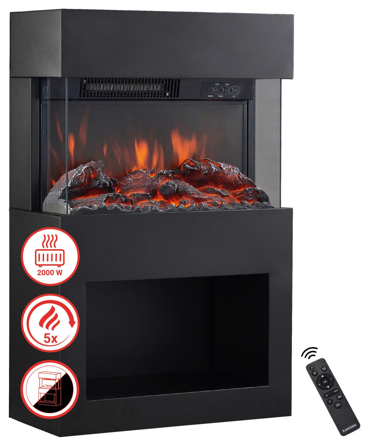 Elektrokamin Henri - Schwarz, Basics, Glas/Metall (48,0/75,0/21,7cm)