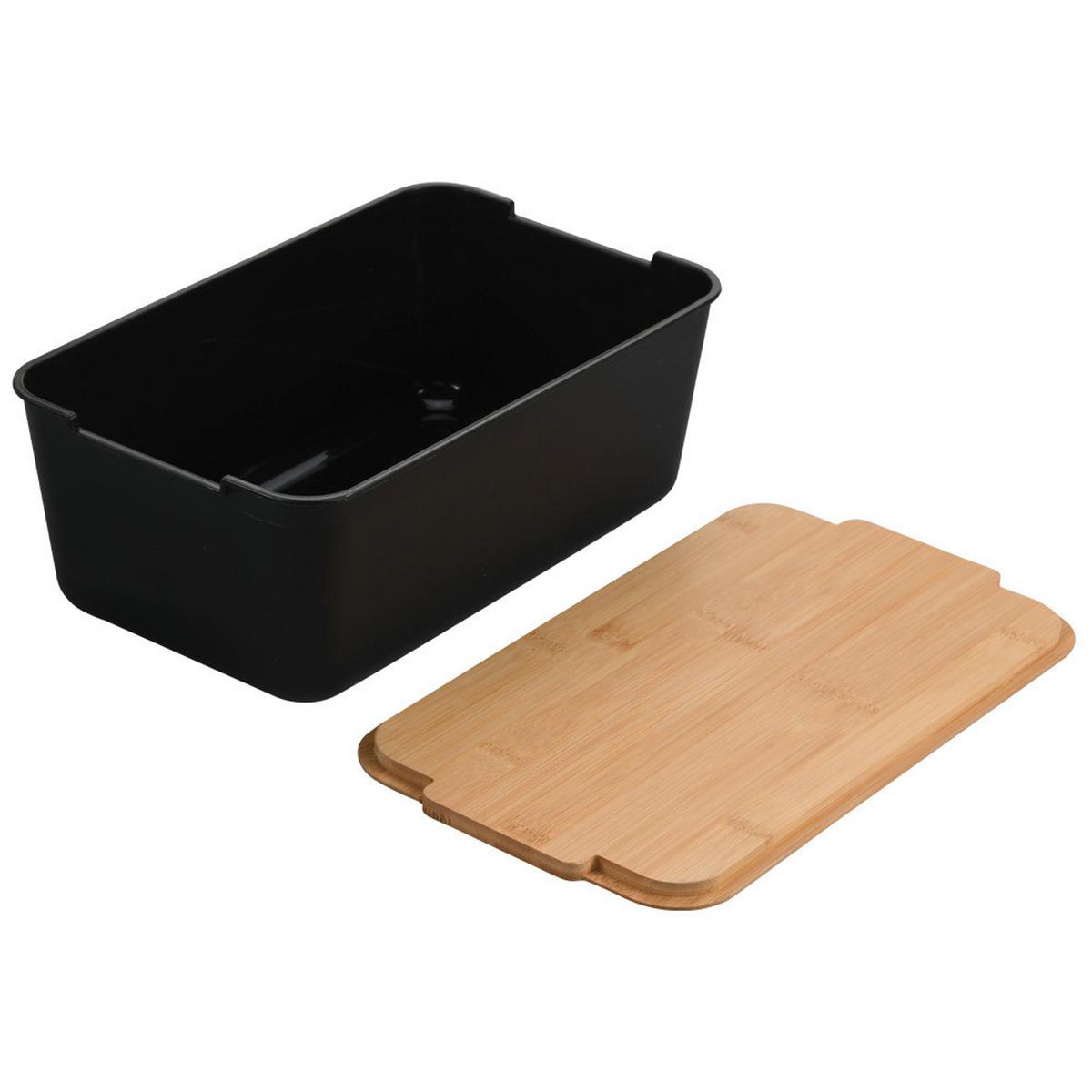 Brotbox Schwarz, Naturfarben L: 30,5cm - Schwarz/Naturfarben, Basics, Naturmaterialien/Kunststoff (30.5/18.5/12cm) - Kesper