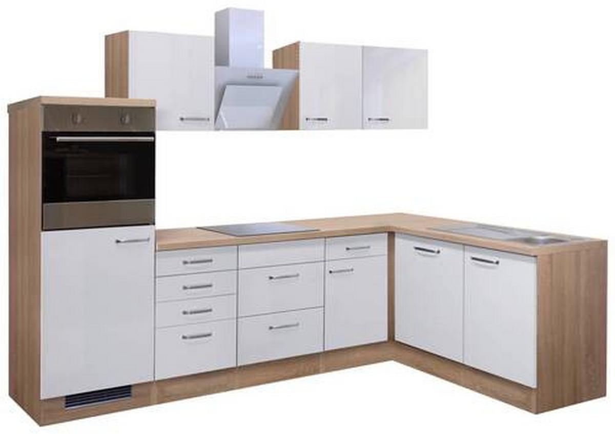 Eckküche Valero Sonoma Eiche/weiß S: 280x170cm - Weiß Hochglanz/Sonoma Eiche, Basics, Holzwerkstoff (280/170cm) - FlexWell