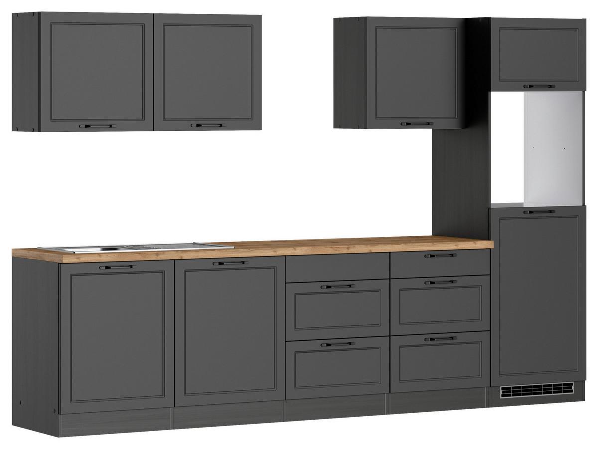 Küchenzeile Meran ohne Geräte B: 300 cm Grau/Eiche Dekor - Eiche Wotan/Grau, LIFESTYLE, Holzwerkstoff (300cm) - Held