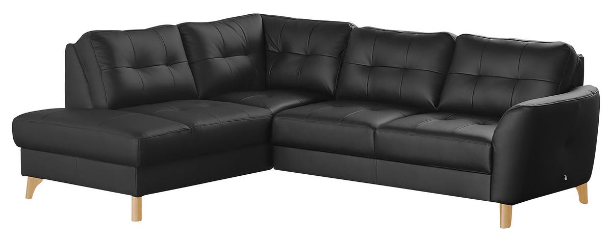 Ecksofa Nordic Schwarz S: 190x236 Cm - Buchefarben/Schwarz, Design, Leder/Textil (190/236cm) - Livetastic
