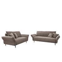 Sitzgarnitur Vanilla 2--Teilig. Graubraun - Graubraun/Schwarz, Design, Textil - Livetastic