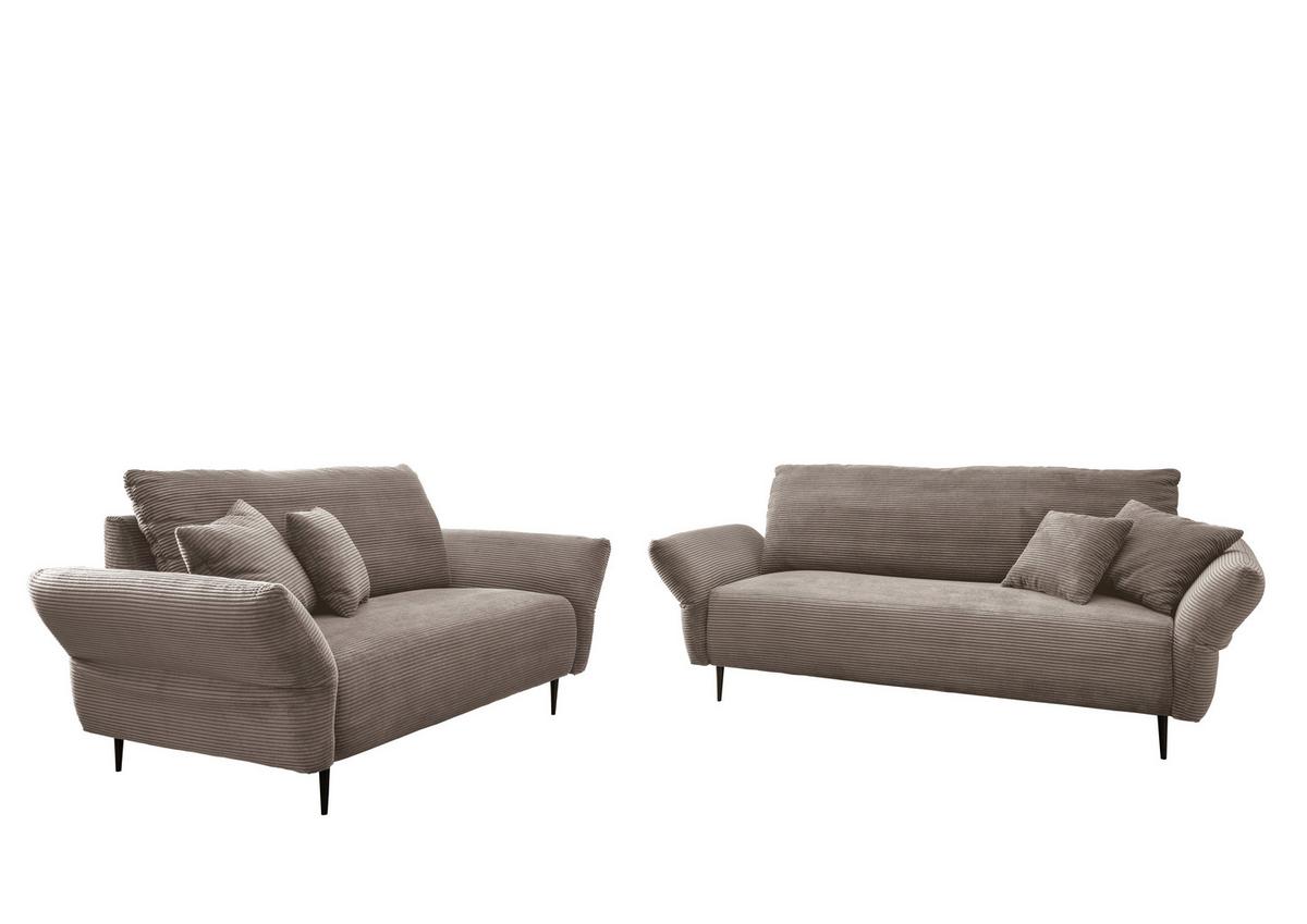 2-Sitzer-Sofa Vanilla Graubraun Cord - Graubraun/Schwarz, Design, Textil (163/97/102cm) - Livetastic