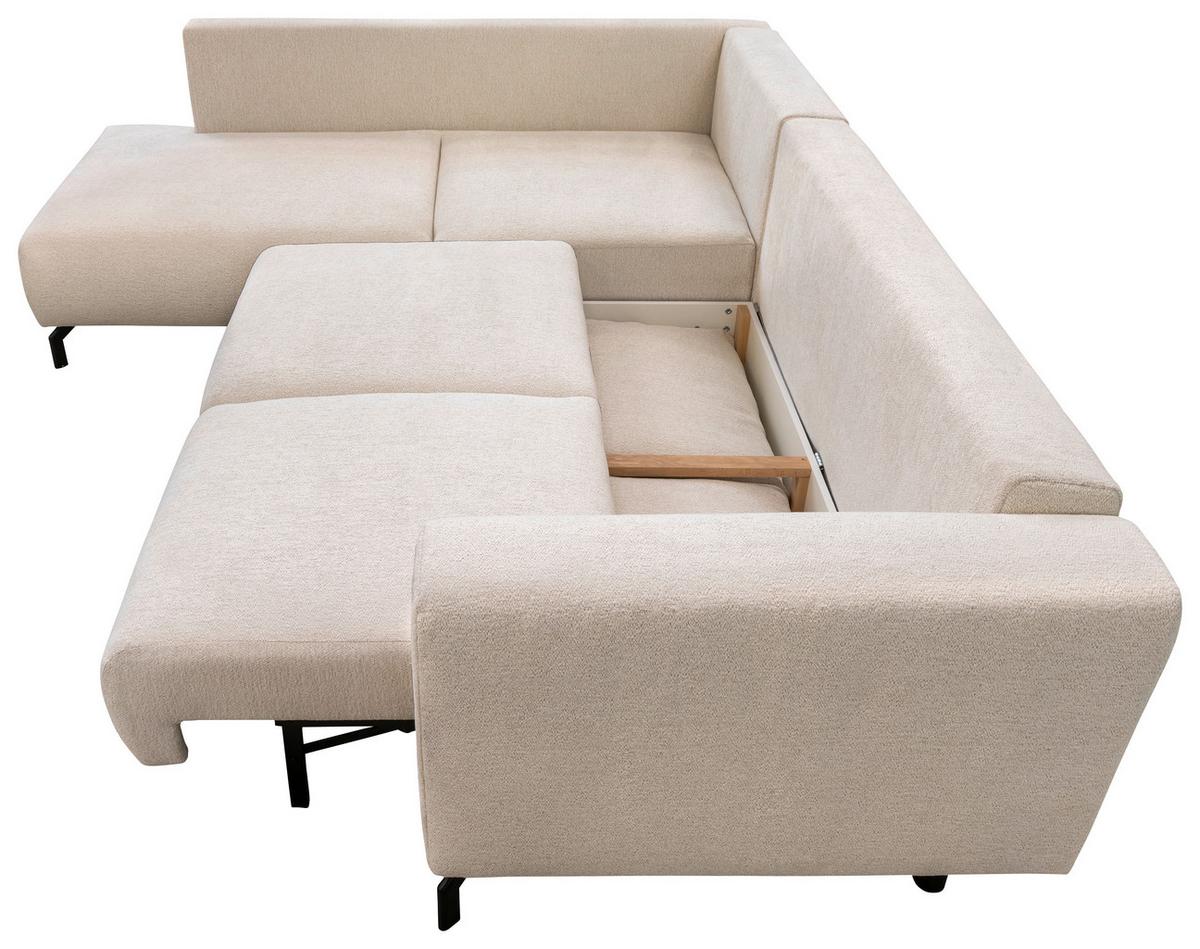 Rohová sedačka VENI, ľavá, béžová žinylka - černá/béžová, Moderní, kov/textil (210/272cm)
