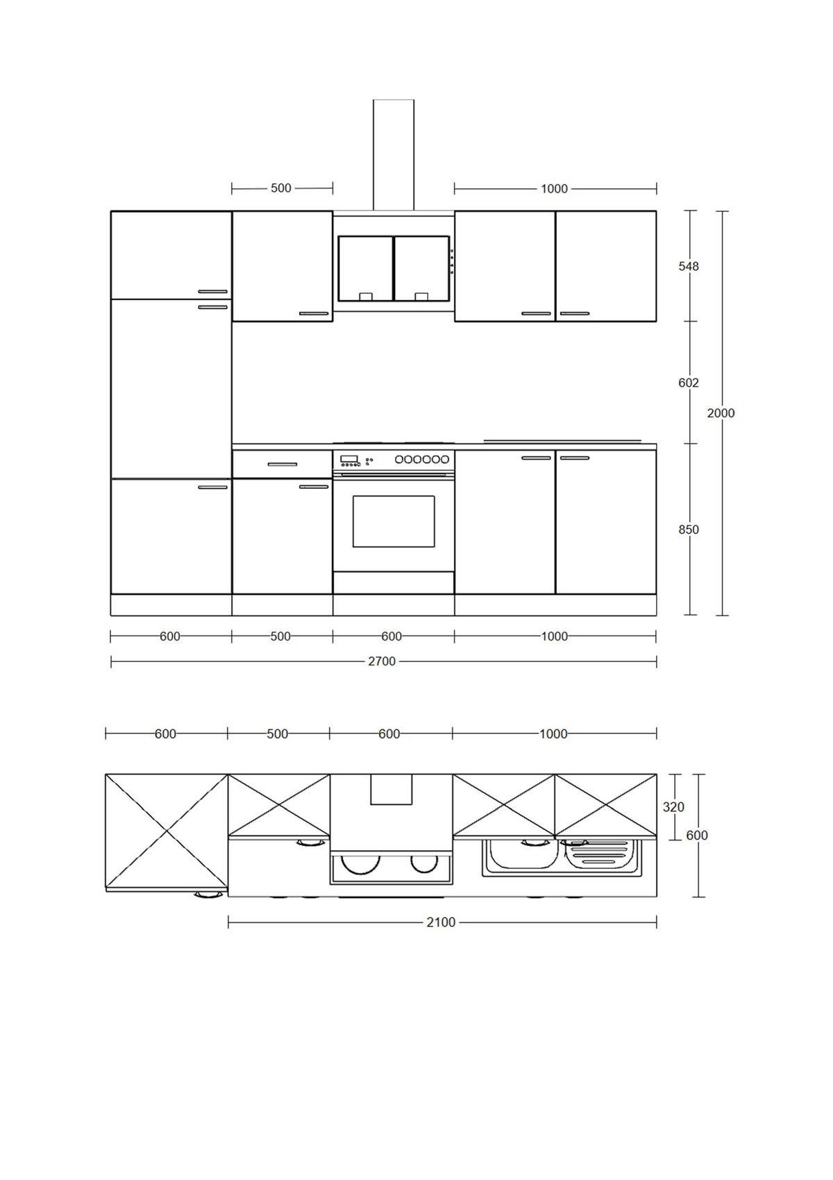 Küchenblock Capri Eiche/Schwarz B: 270 cm - Eichefarben/Schwarz, Basics, Holzwerkstoff (270cm) - FlexWell