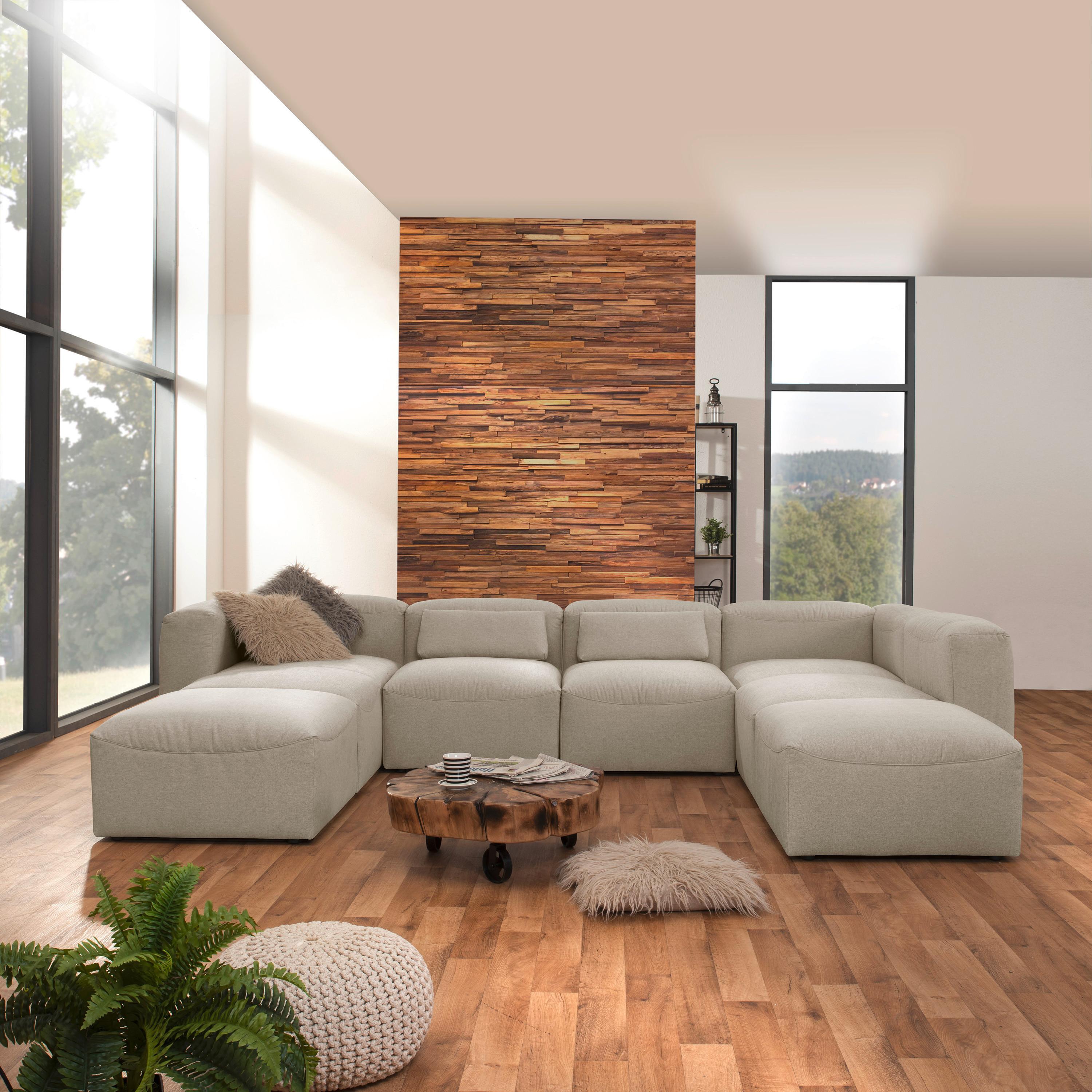 Wohnlandschaft Lena Creme Flachgewebe - Creme, Design, Textil (235/350/250cm) - Max Winzer