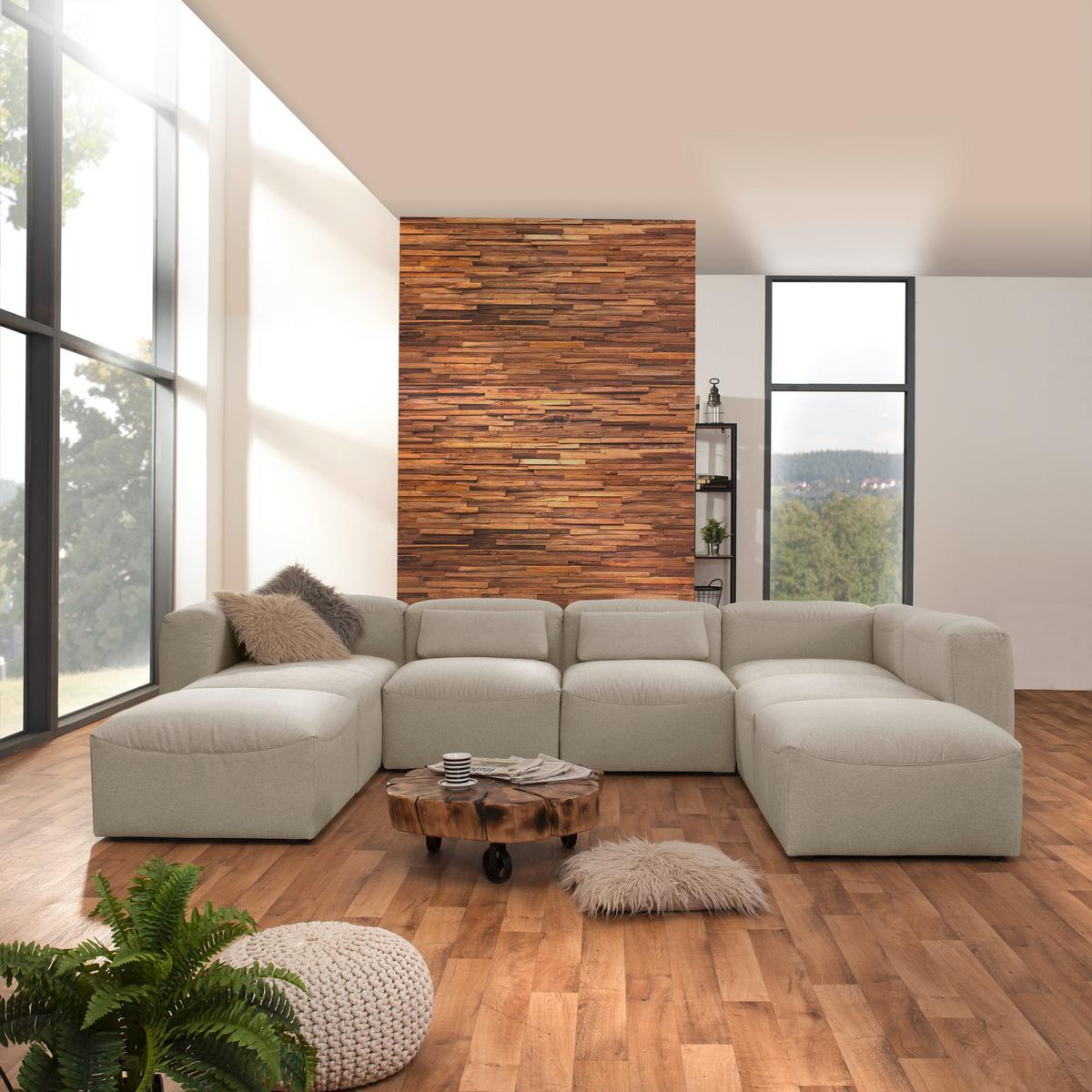Wohnlandschaft Lena Creme Flachgewebe - Creme, Design, Textil (235/350/250cm) - Max Winzer
