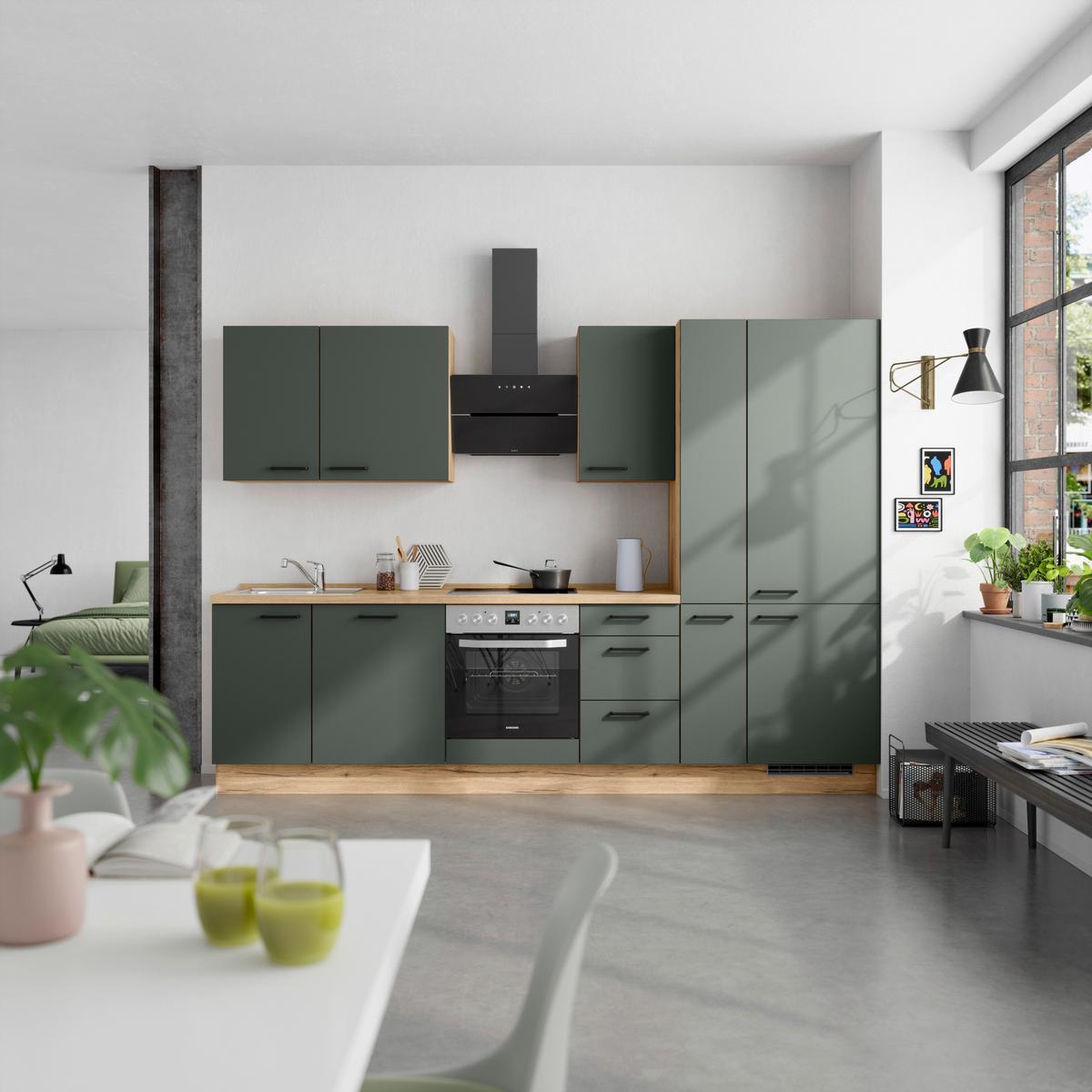 Küchenleerblock Easytouch High-Line, H7 Rechts - Dunkelgrün/Eichefarben, MODERN, Holzwerkstoff (300cm) - Nobilia