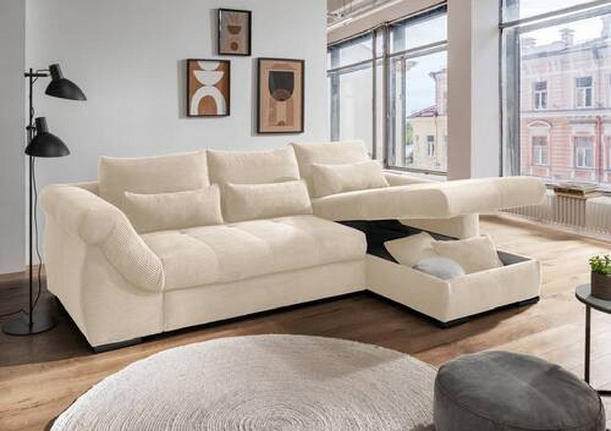 Ecksofa Federico Beige S: 302/188 cm - Beige/Schwarz, MODERN, Holz/Textil (302/188cm) - MID.YOU