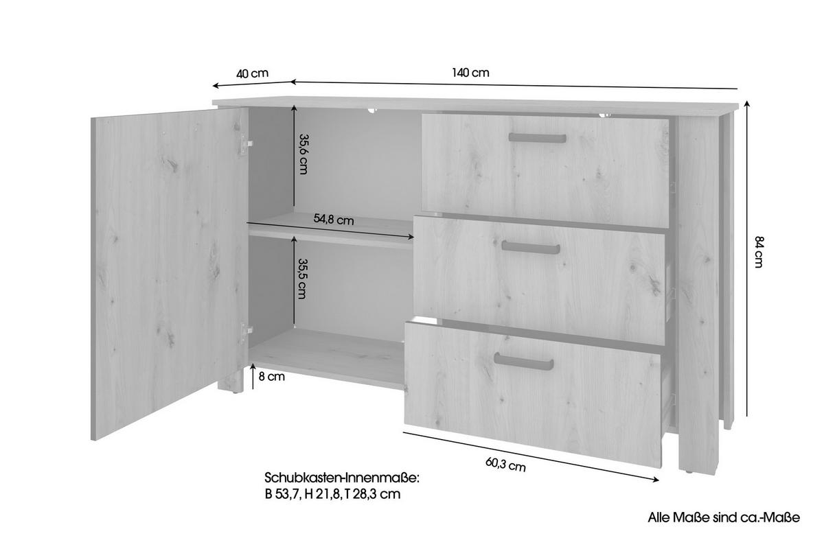 Sideboard Faro Eiche Artisan B: 140 cm - Schwarz/Eiche Artisan, Design, Holzwerkstoff (140/84/40cm) - MID.YOU