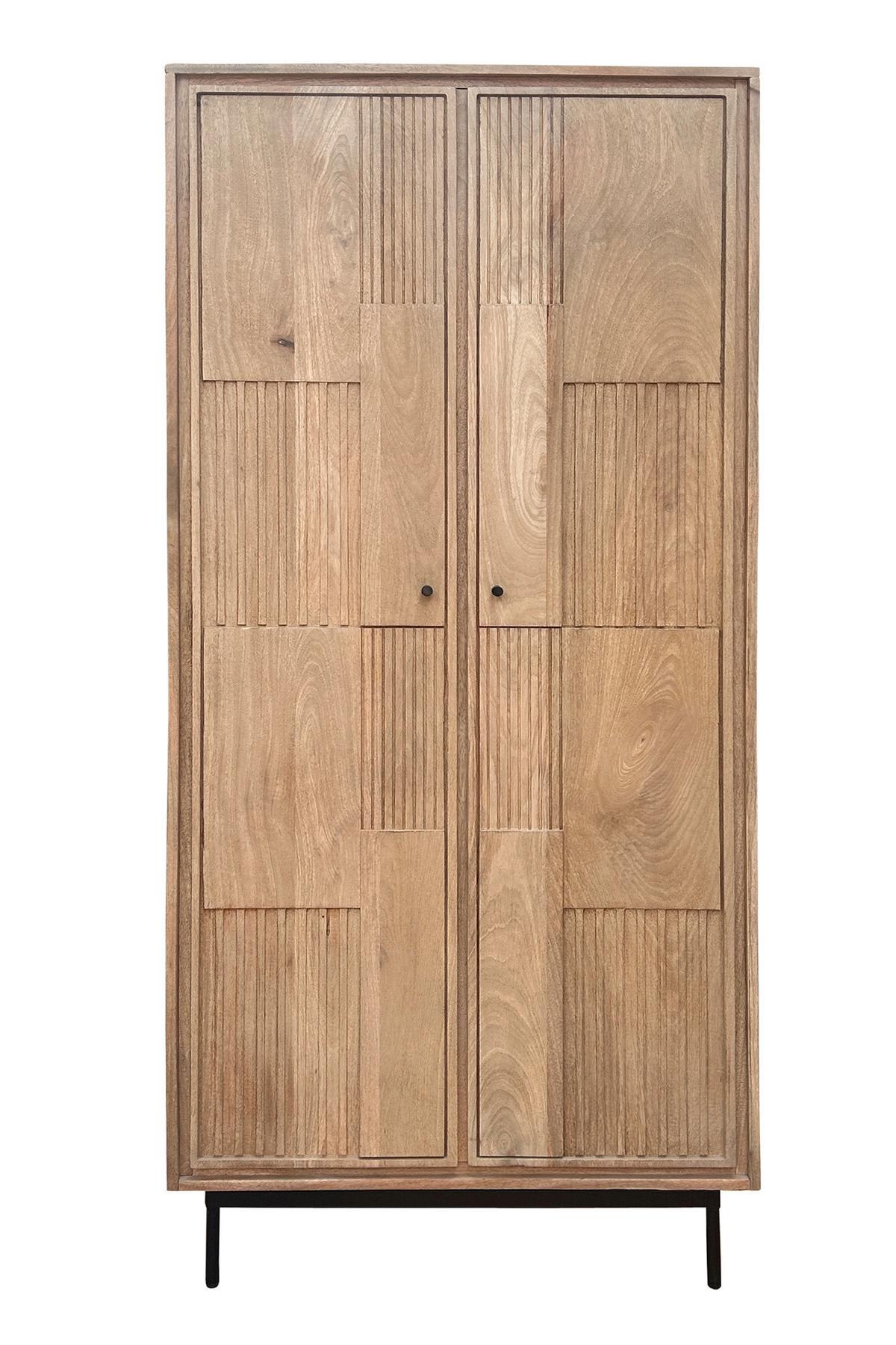 SCHRANK Mangoholz/Metall B: 80cm - Schwarz/Naturfarben, Design, Holz/Metall (80/180/45cm) - MID.YOU