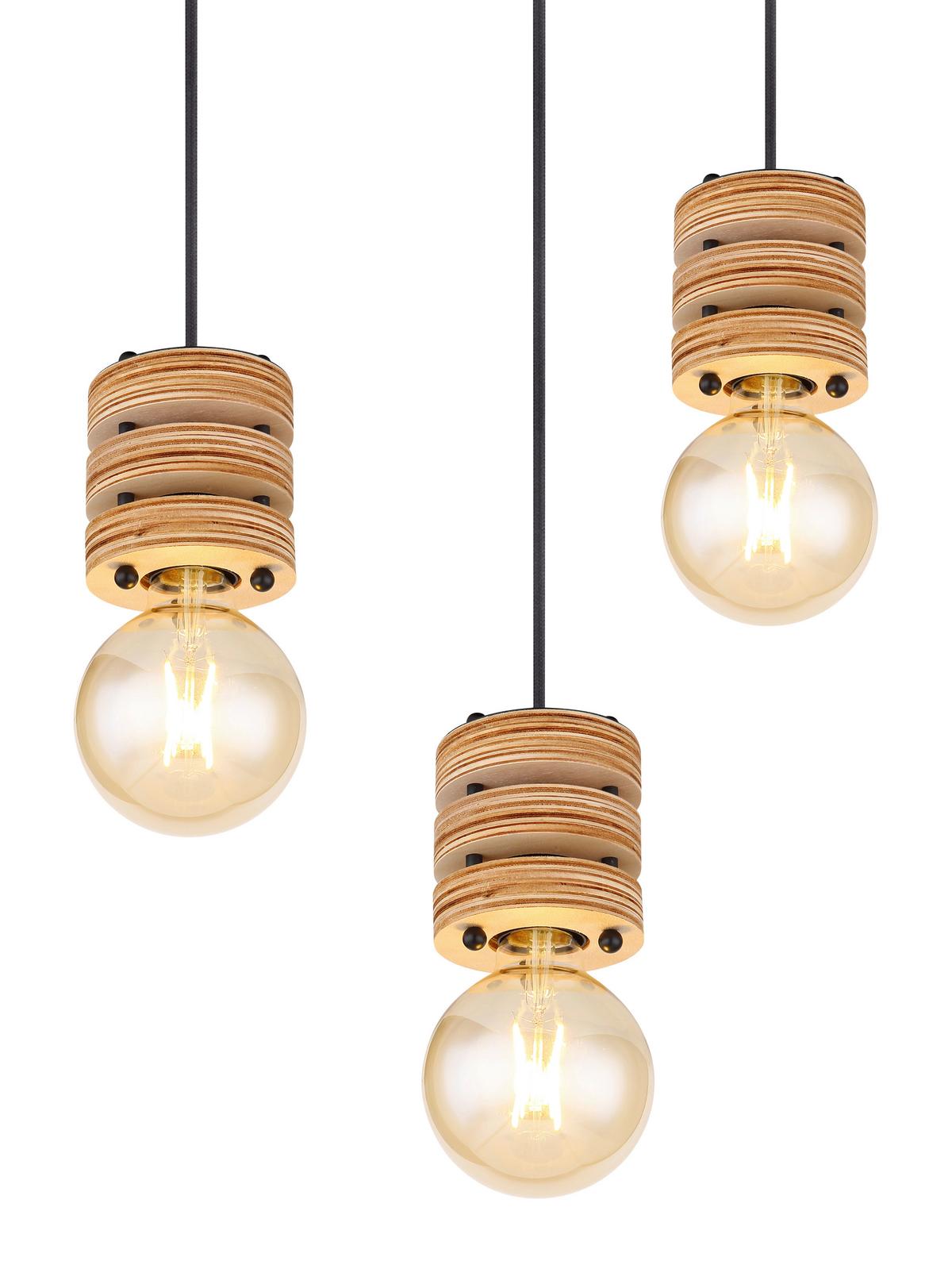 Hängeleuchte Angeline H: 120cm 8-Flammig, Braun/Schwarz - Schwarz/Braun, KONVENTIONELL, Holzwerkstoff/Metall (98/24/120cm) - Globo