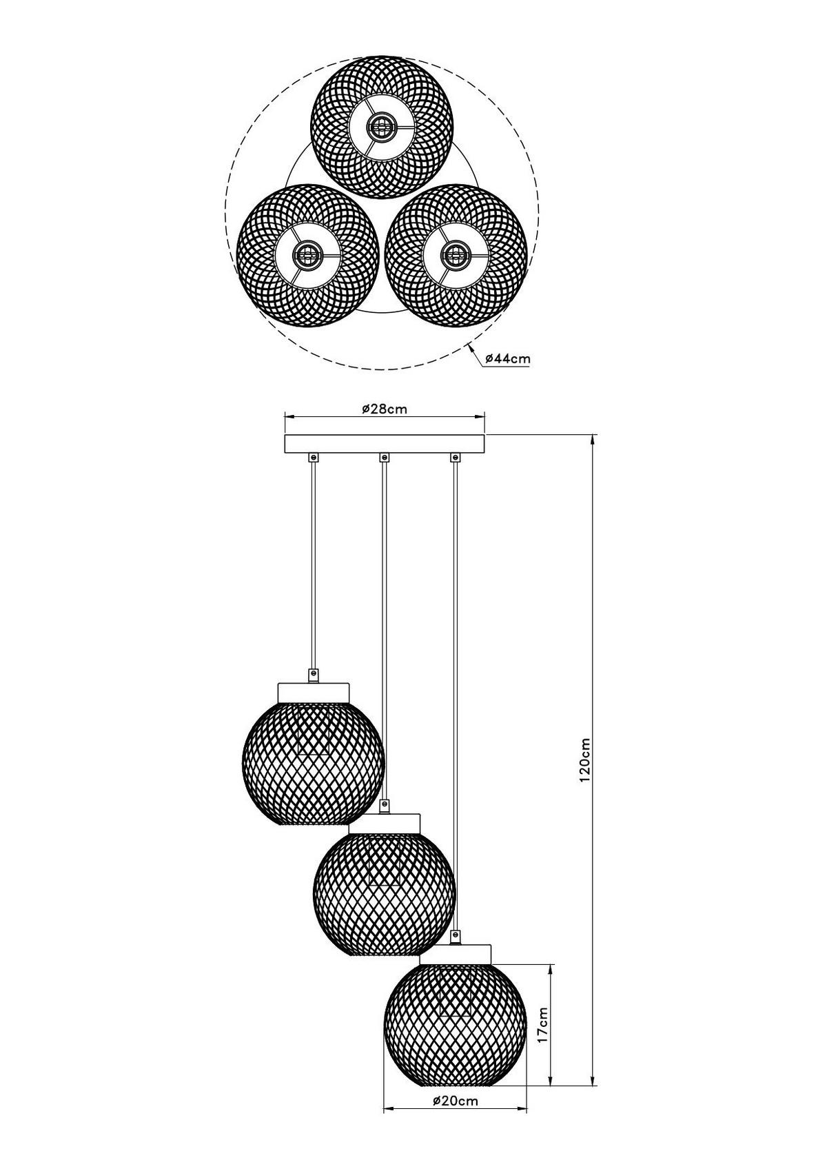 Hängeleuchte Vision H: 120 cm 3-Flammig mit Holz/ Metall - Schwarz/Braun, Basics, Holz/Metall (44/120cm) - Globo