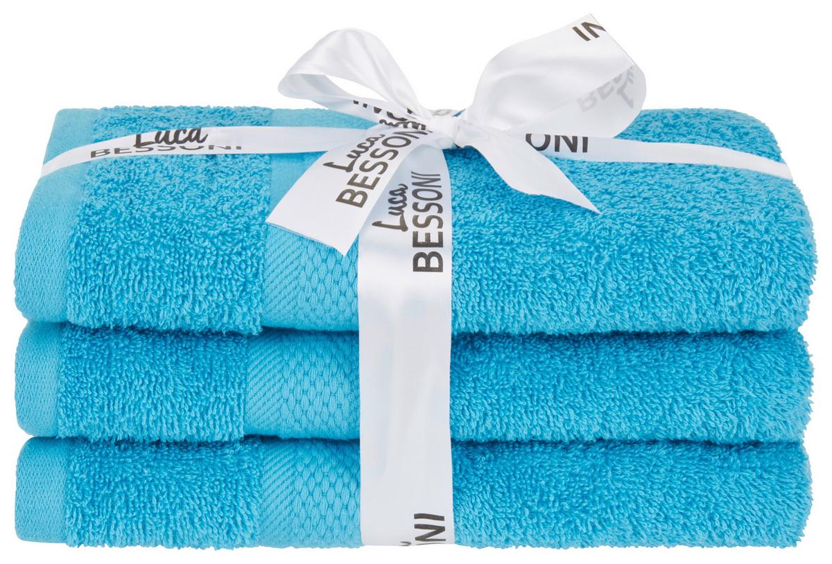 Handtuch Fiolina Baumwolle Türkis 50x100 cm 3er-Pack - Türkis, MODERN, Textil (50/100cm) - Luca Bessoni