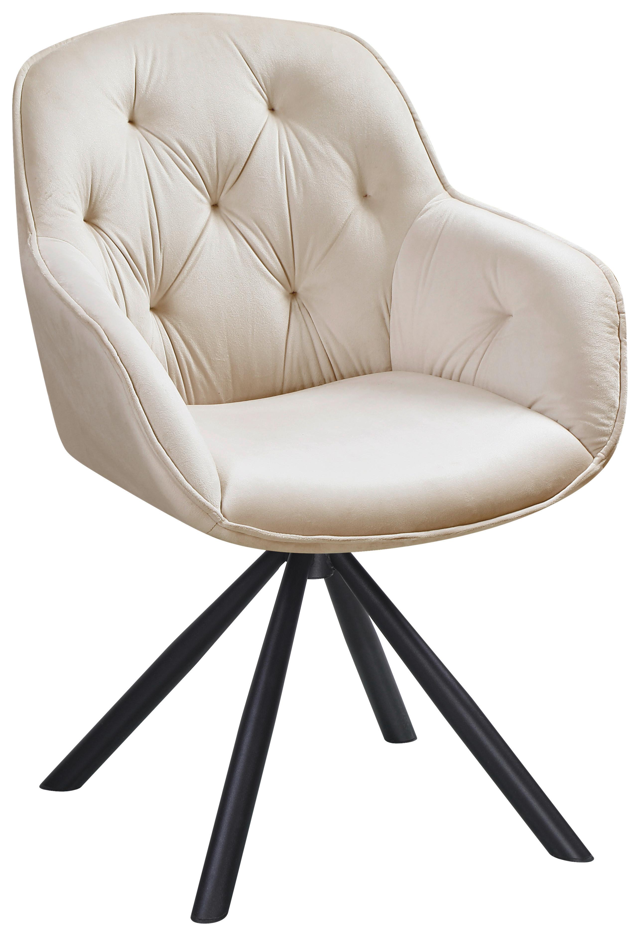 Armlehnstuhl Silvi Samt beige 360° drehbar - Beige/Schwarz, KONVENTIONELL, Textil/Metall (62/85/62cm)