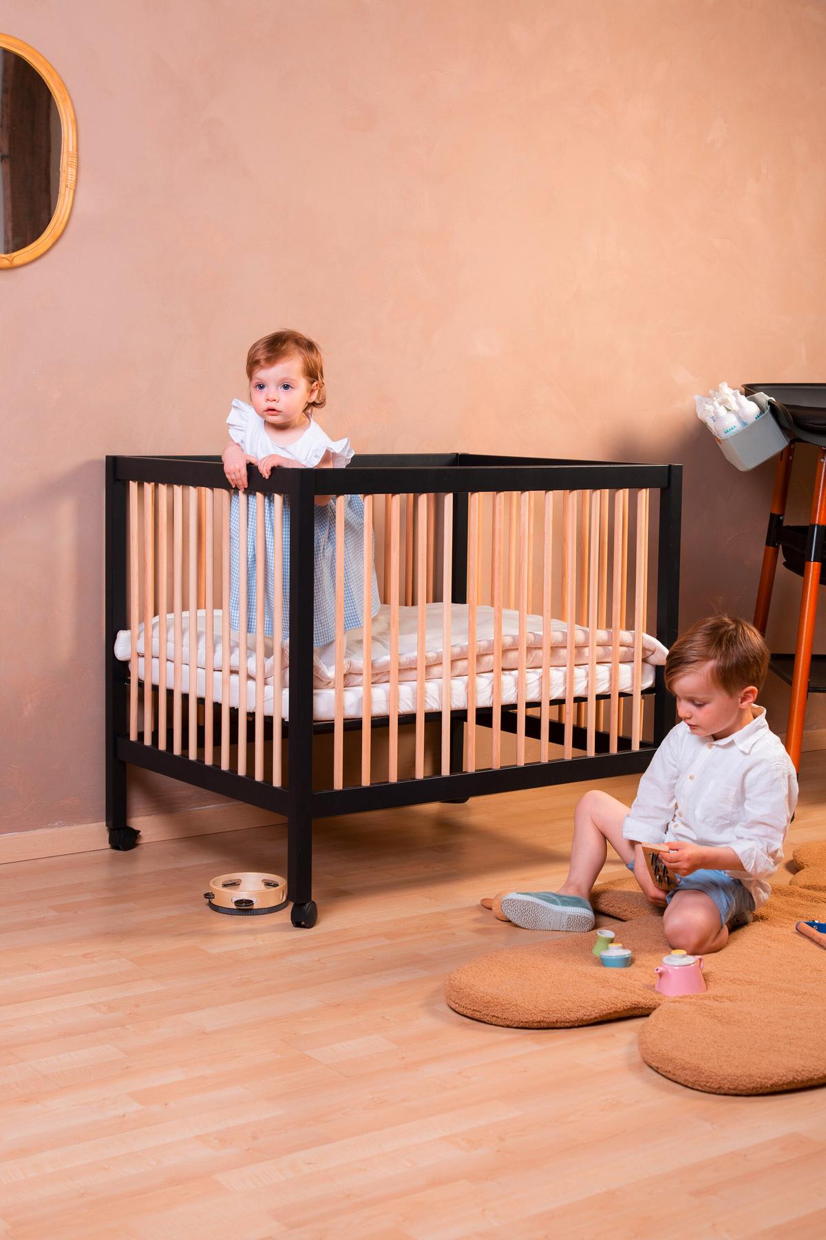 Laufgitter höhenverstellbar Schwarz, Naturfarben, L: 98 cm - Schwarz/Naturfarben, KONVENTIONELL, Holz/Kunststoff (98/78/82cm) - Childhome