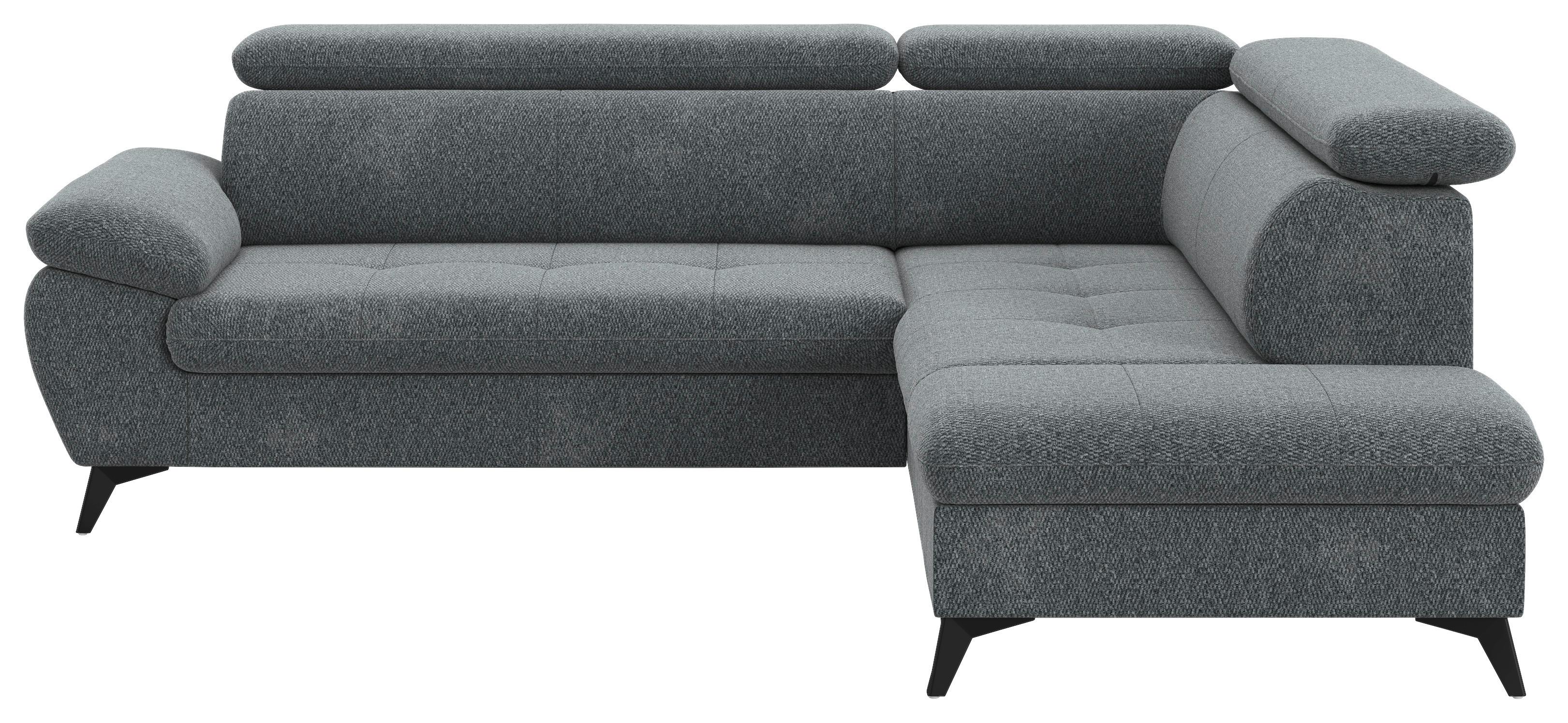 Ecksofa mit Bettfunktion Hudson, Chenille Dunkelgrau - Dunkelgrau/Schwarz, KONVENTIONELL, Textil (256/207cm) - Sembella