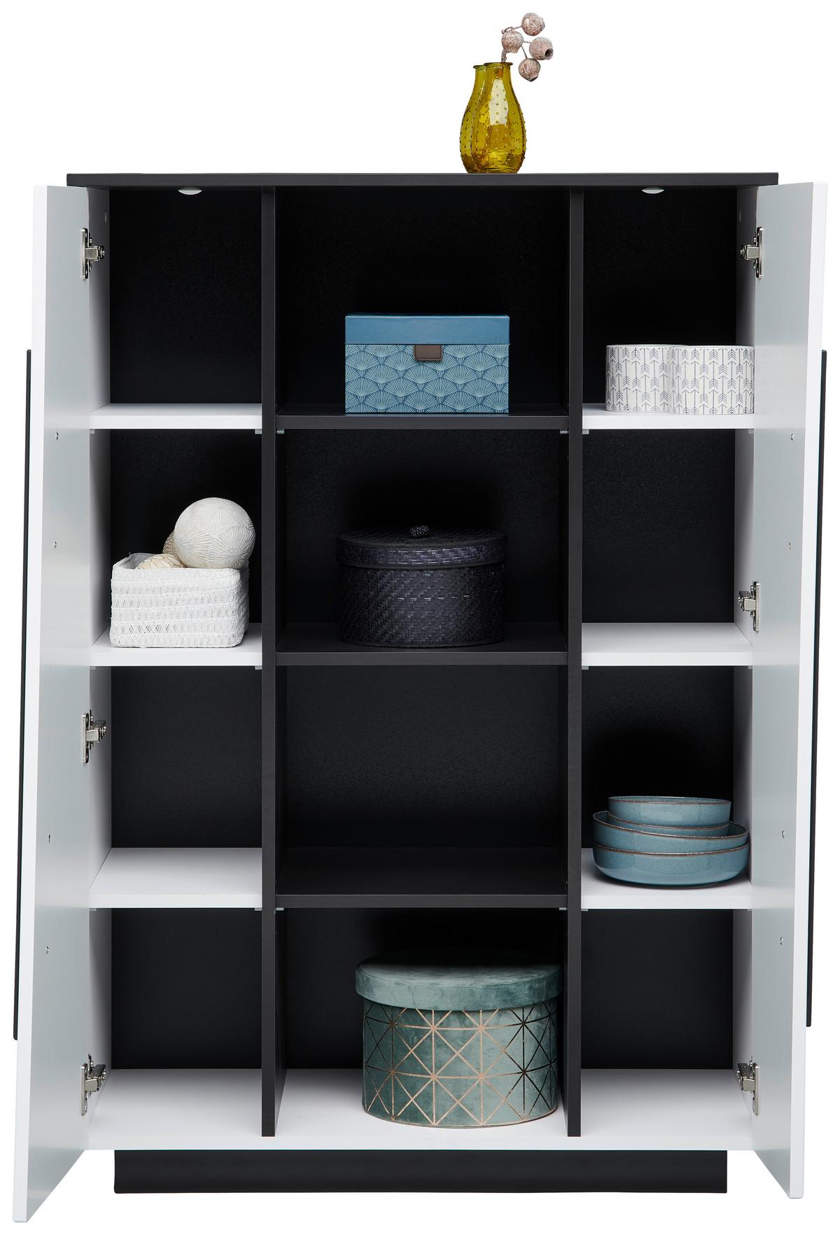 Highboard B: 85 cm Maxi Weiß/Grau - MODERN, Holzwerkstoff (85/127,5/42cm)