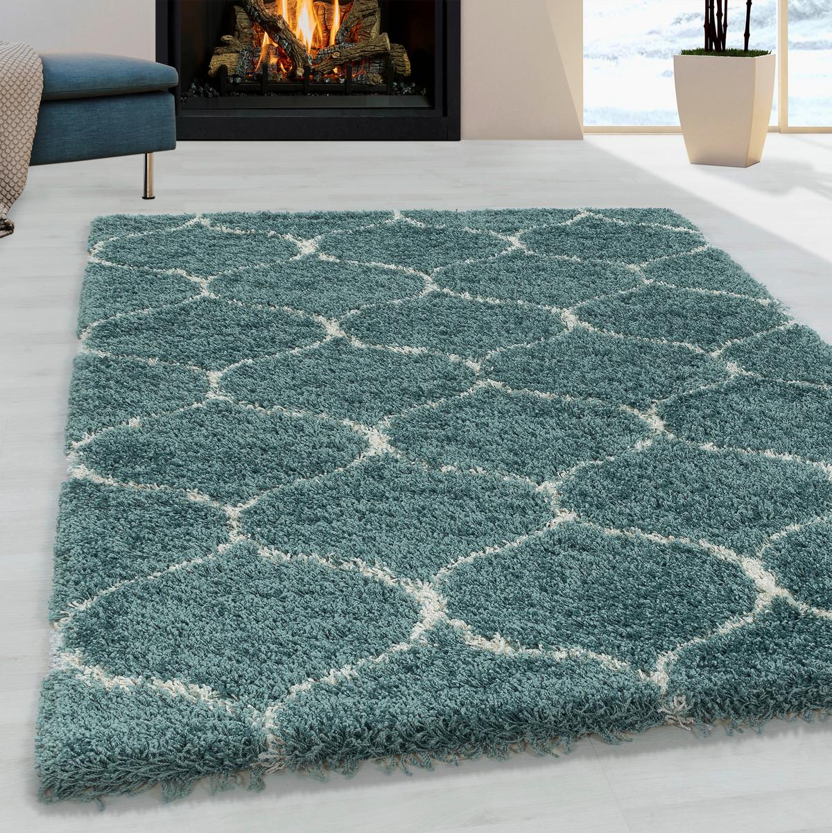 Webteppich Blau Naturfaser Salsa 280x370 cm - Blau, Design, Textil (280/370cm)