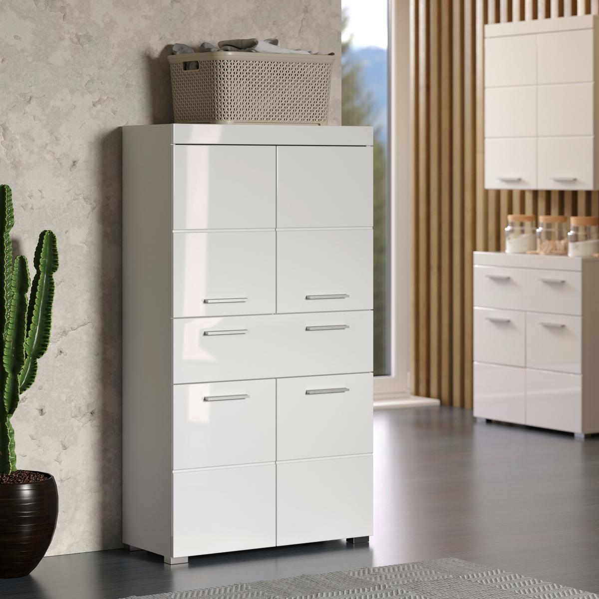 Midischrank Amanda B: 73 cm Weiß - Silberfarben/Weiß, MODERN, Holzwerkstoff (73/130/31cm) - MID.YOU