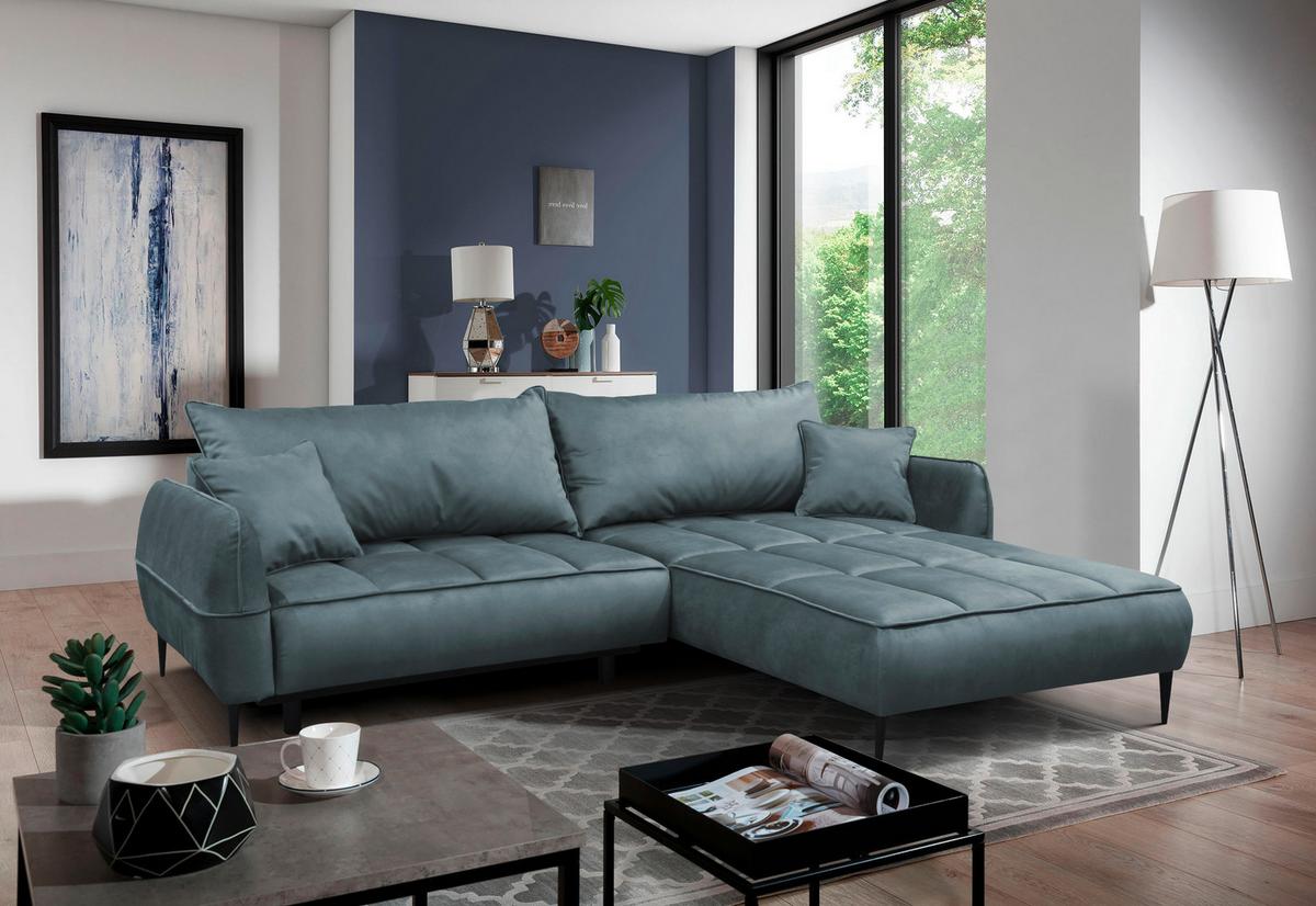 Ecksofa mit Bettkasten Letto 260x189 cm Velours Blau - Blau/Schwarz, Design, Textil (260/189cm) - MID.YOU