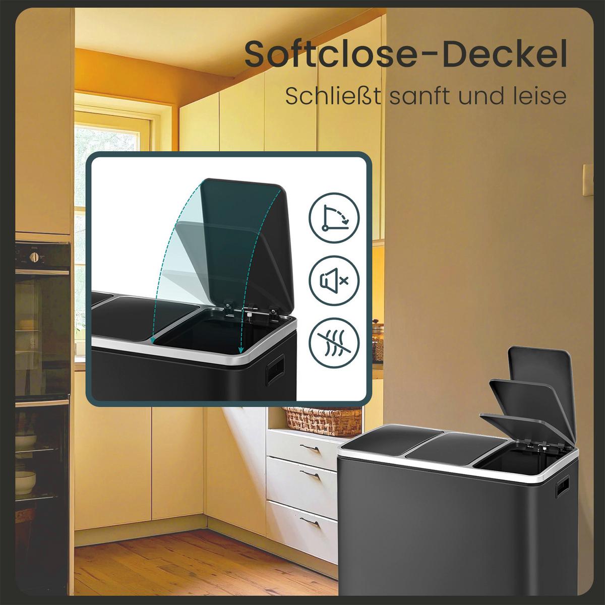 Abfallsammler Schwarz, Silberfarben B: 61 Cm - Silberfarben/Schwarz, Basics, Kunststoff/Metall (61/55,5/34cm)