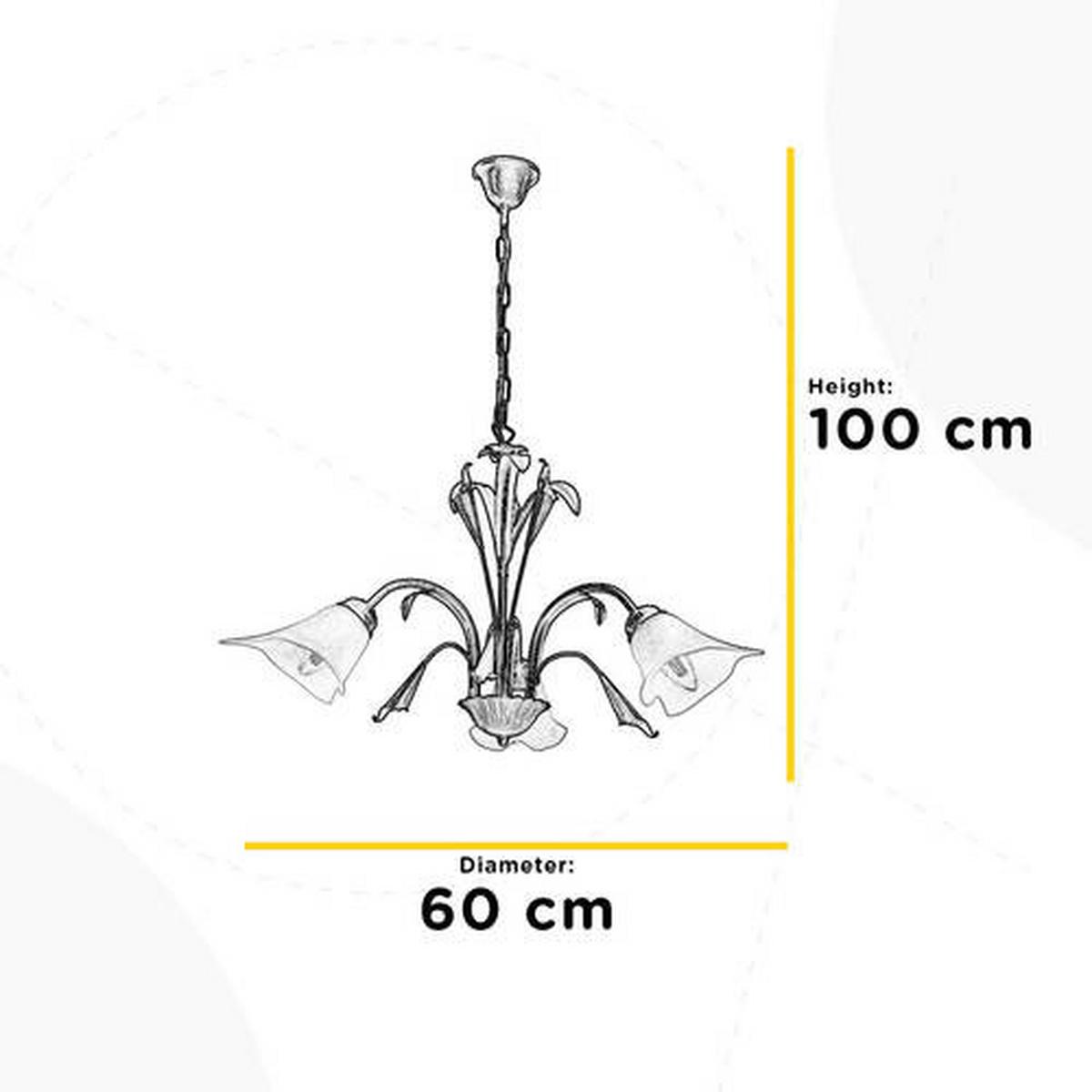 Kronleuchter 4722/3 3xe14 Weiß Schmiedeeisen - Weiß, Natur, Glas/Metall (60/100cm)