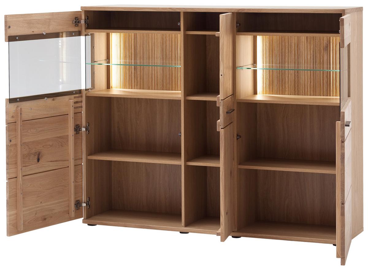 Highboard teilmassiv B: 150 cm Salvador Eichefarben - Eichefarben/Schwarz, Design, Glas/Holz (150/121/37cm) - Livetastic