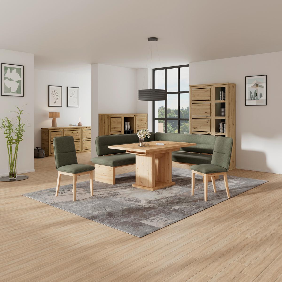 Eckbank Beluna Ii Webstoff Grün, B: 232cm - Eichefarben/Grün, KONVENTIONELL, Holz/Textil (232/170cm) - James Wood