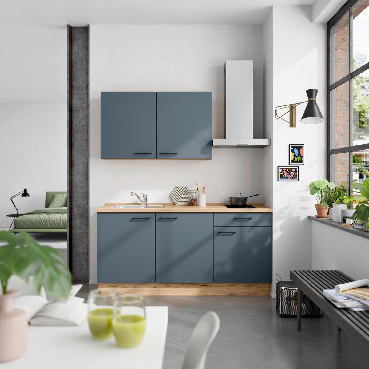 Küchenleerblock Easytouch Low-Line, L1 Rechts - Blau/Eichefarben, MODERN, Holzwerkstoff (180cm) - Nobilia