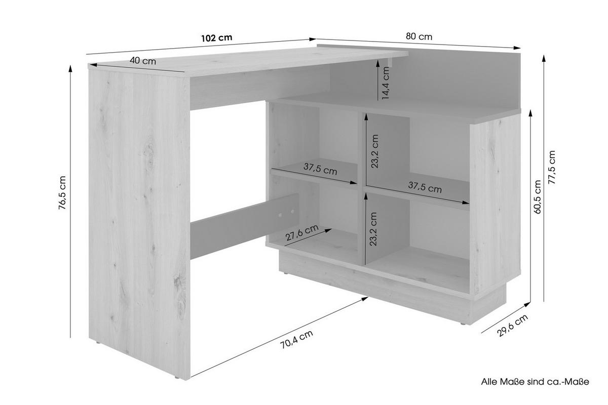 Eckschreibtisch Berni - Graphitfarben/Eiche Artisan, MODERN, Holzwerkstoff (102/80/77,5cm) - MID.YOU