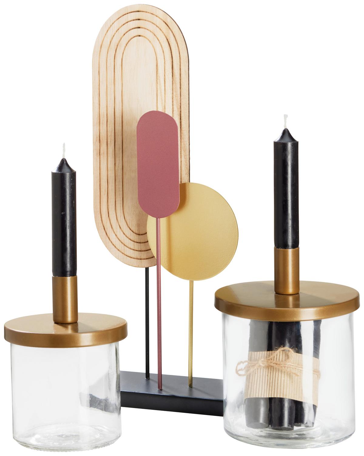 Stojan na svíčky Elena, výška: 14cm - barvy zlata, Romantický / Rustikální, kov/sklo (10,5/14cm)