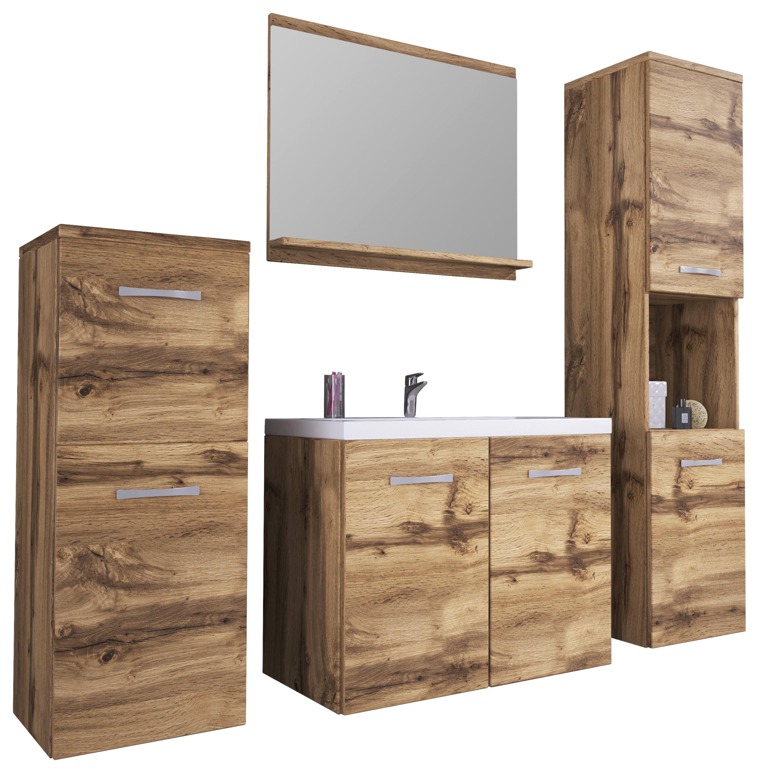 Badmöbel-Set 5-Tlg. Malo B: 140 cm Eiche Wotan Dekor - Eiche Wotan/Weiß, LIFESTYLE, Keramik/Holzwerkstoff (120cm) - P & B