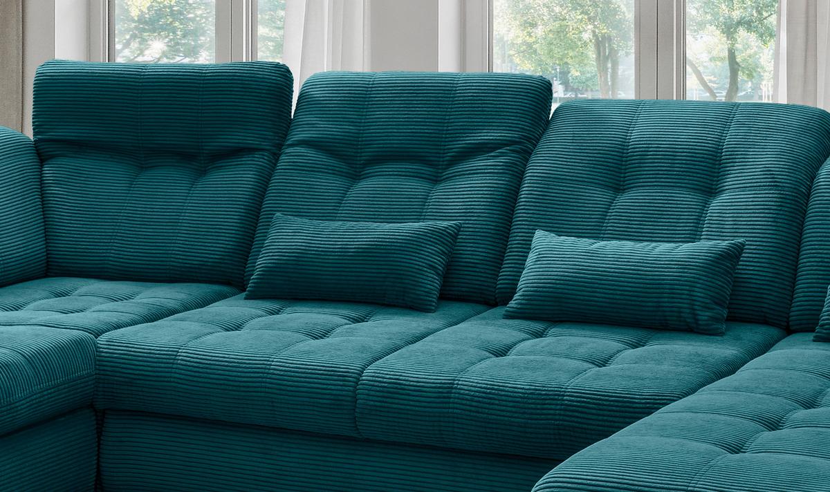 Wohnlandschaft mit Bettkasten Rigatti Petrol B: 387 cm - Petrol/Schwarz, MODERN, Textil (252/387/184cm) - Livetastic