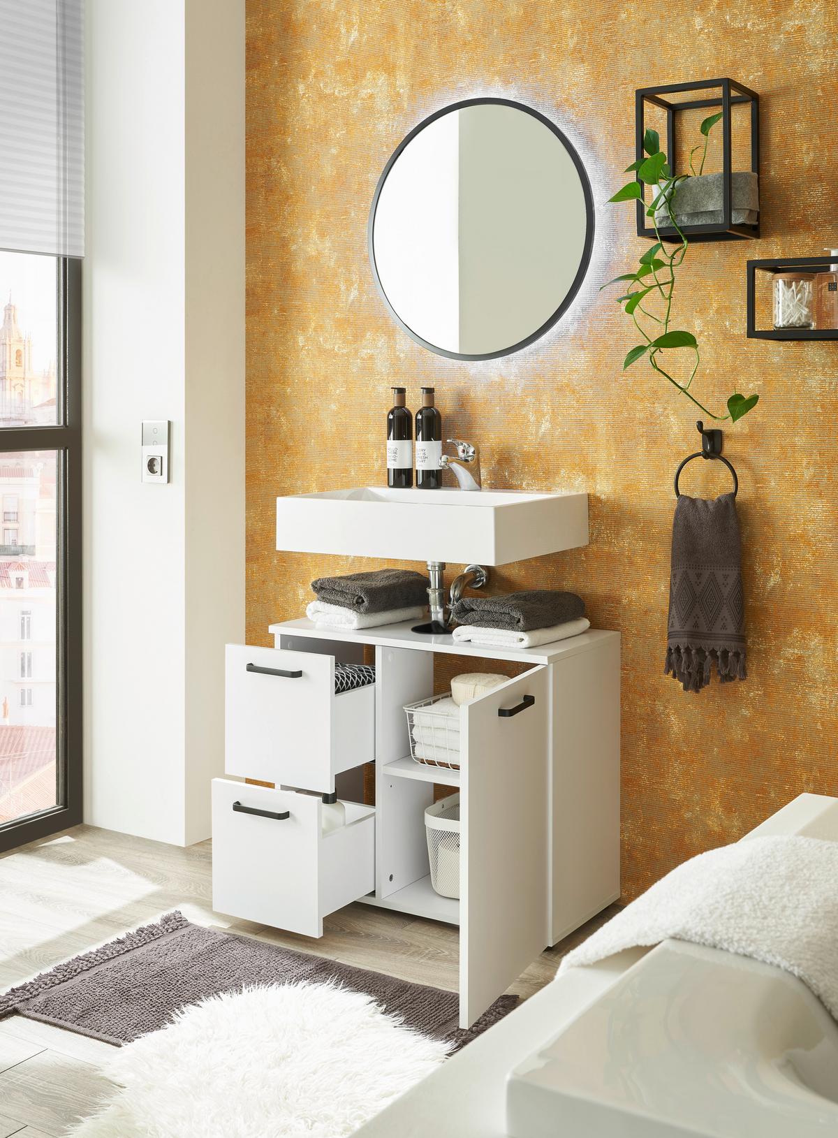 Waschbeckenunterschrank Vanice B: 70 cm Weiß - Schwarz/Weiß, MODERN, Holzwerkstoff (70/60/35cm) - MID.YOU