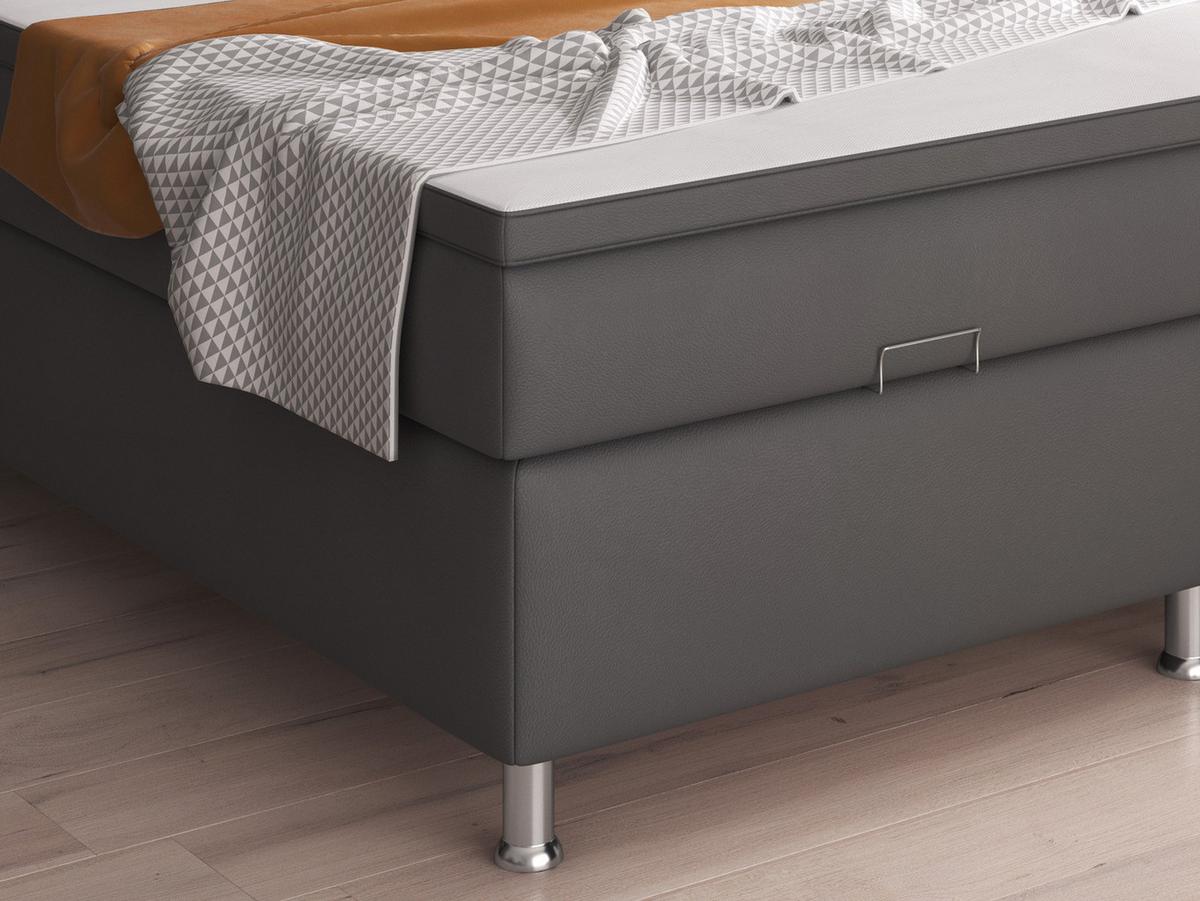 Boxspringbett mit Topper & Bettkasten 180x200 Oslo - Anthrazit/Silberfarben, KONVENTIONELL, Leder/Textil (180/200cm) - MID.YOU