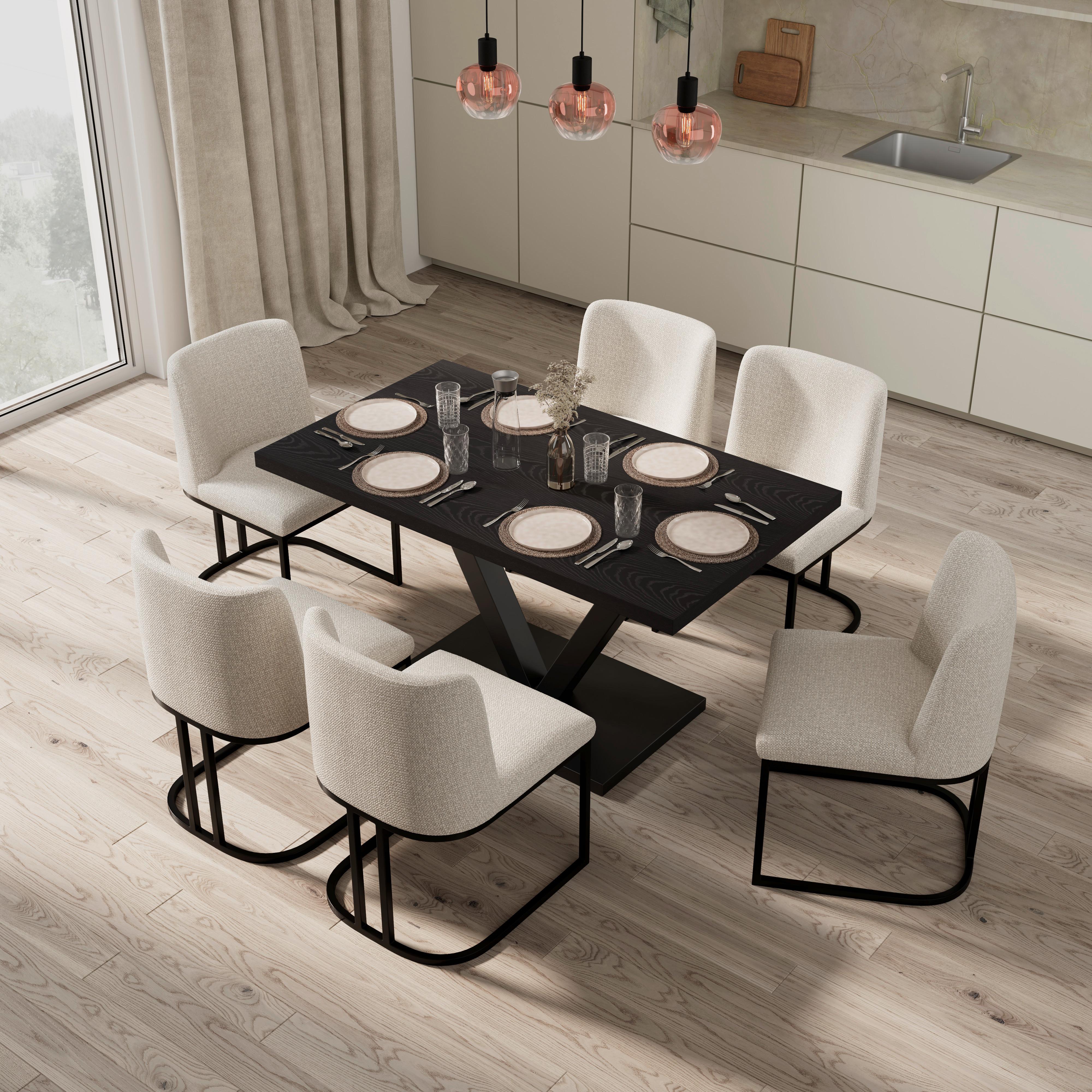 JÍDELNÍ STŮL LOCA - černá, Moderní, kov/dřevo (140/76/80cm) - Bessagi Home